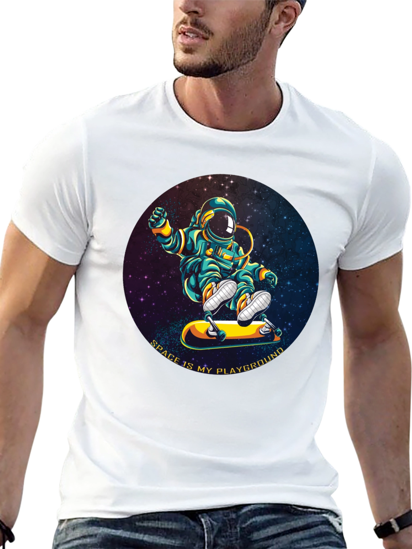 Black Astronaut Skateboarder T-Shirt - Space is My Playground view 13