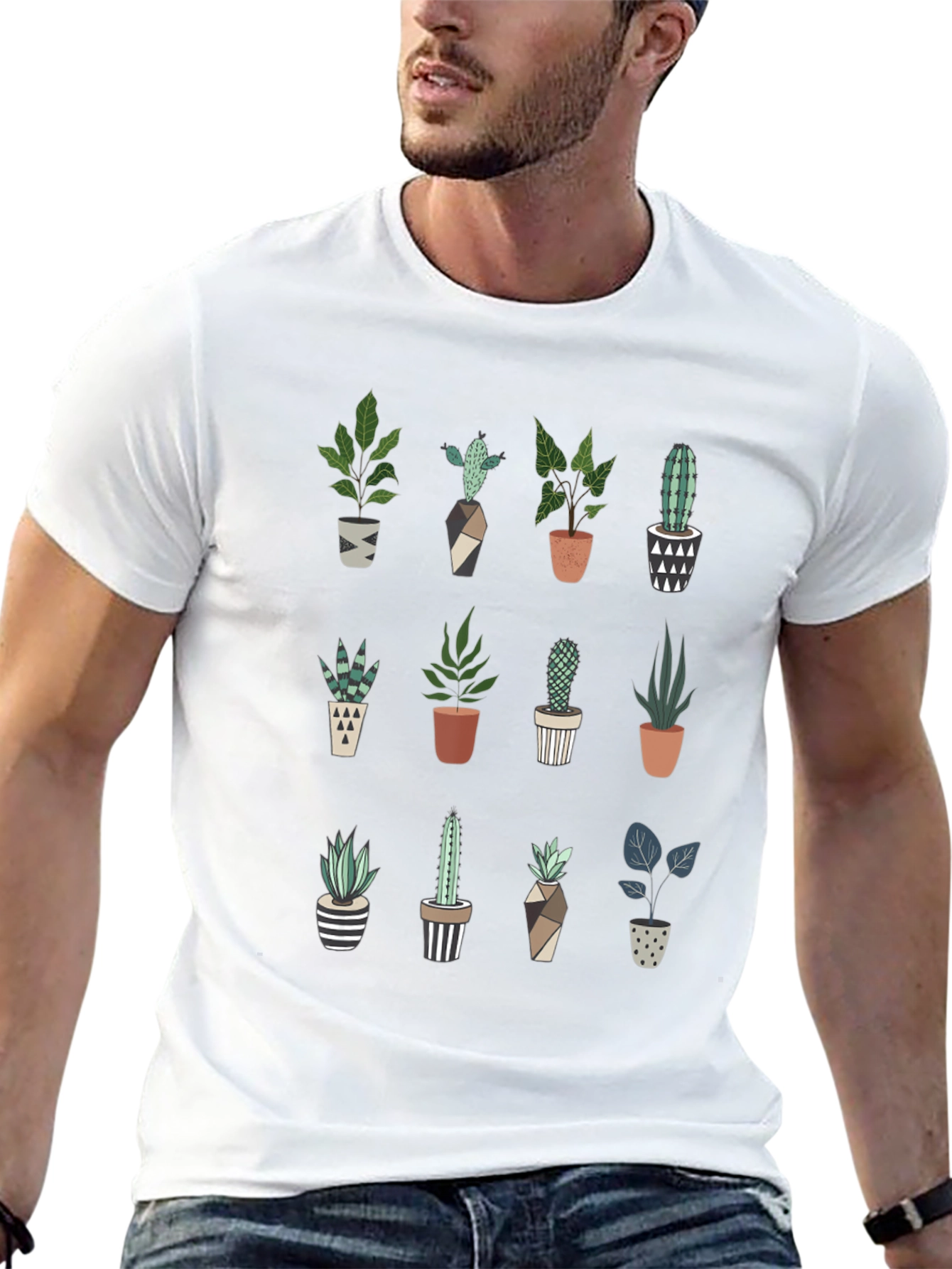 Black Plant Lover T-Shirt: Cute Cactus & Succulent Design view 13