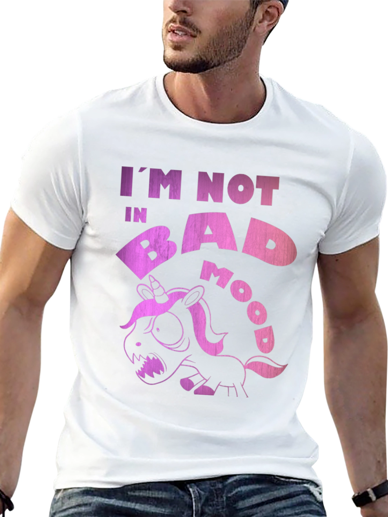 Black Funny Grumpy Unicorn Black T-Shirt - I'm Not in Bad Mood! view 13