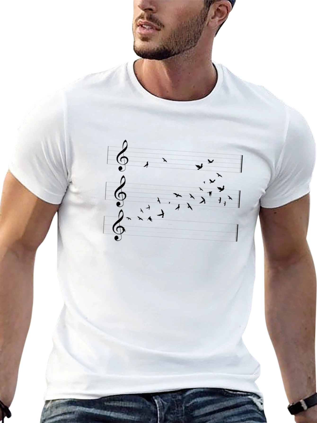 Black Music Notes & Birds Black T-Shirt view 13