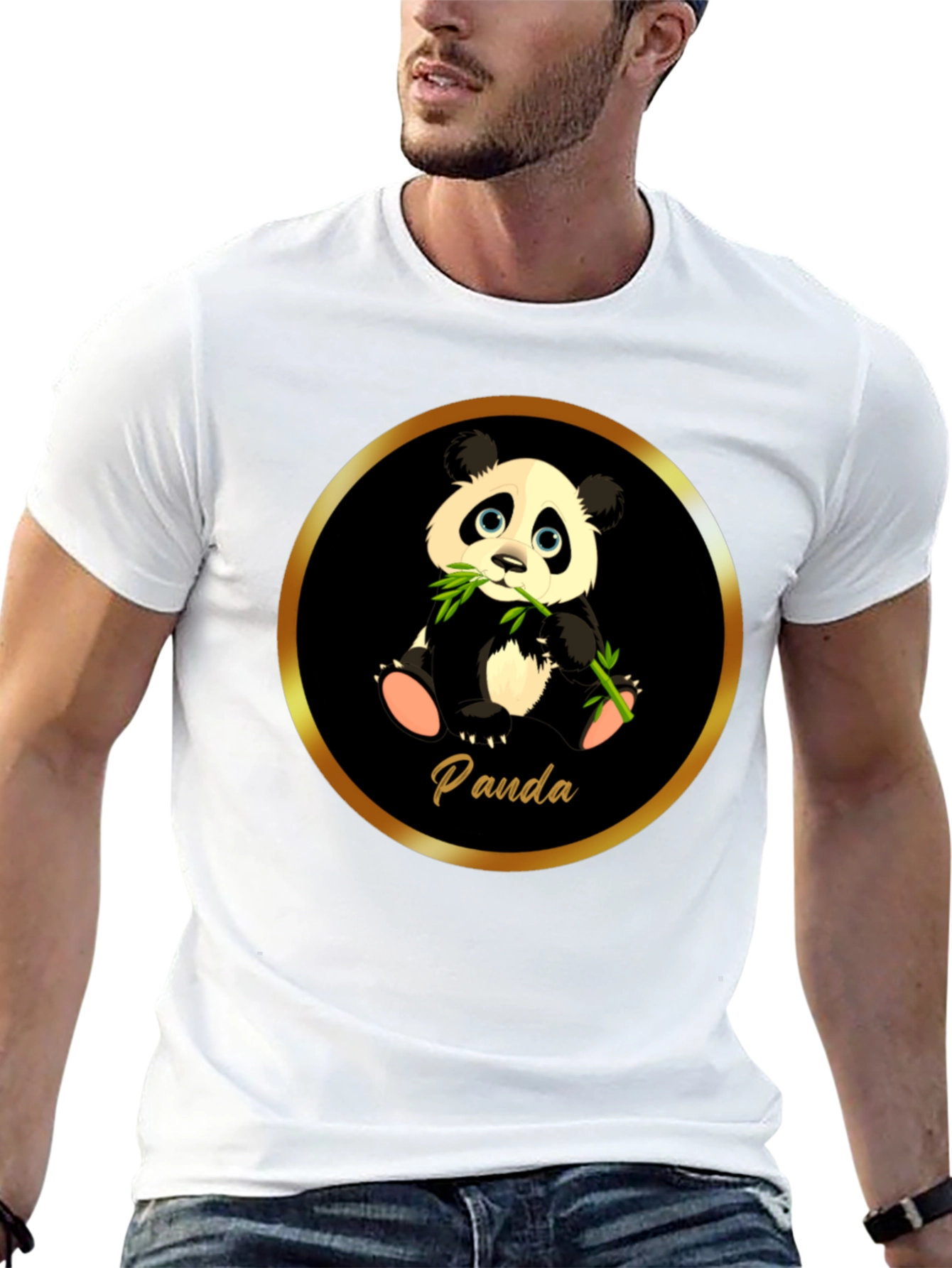 Black Cute Panda T-Shirt - Black Cotton Tee view 13