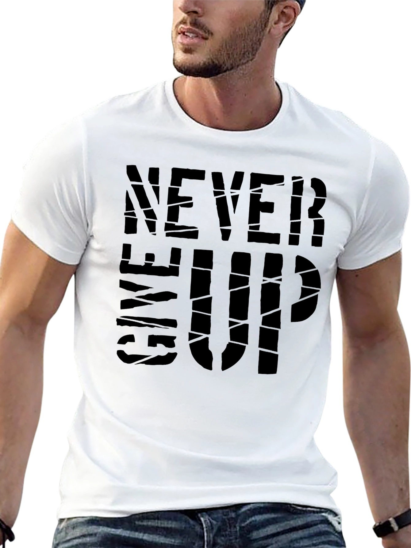 Black Never Give Up Black Graphic Tee view 13