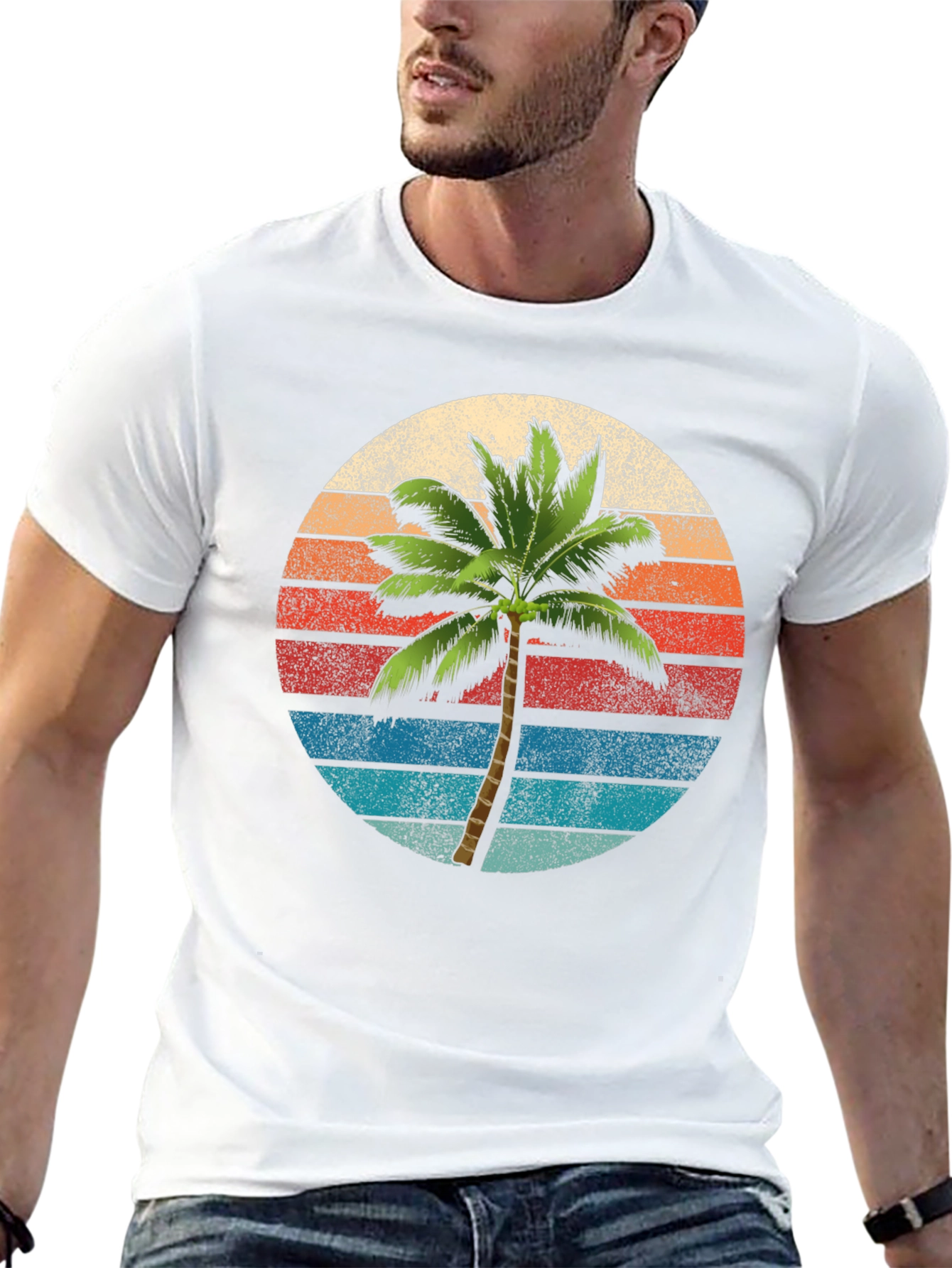 Black Retro Palm Tree Sunset T-Shirt view 13