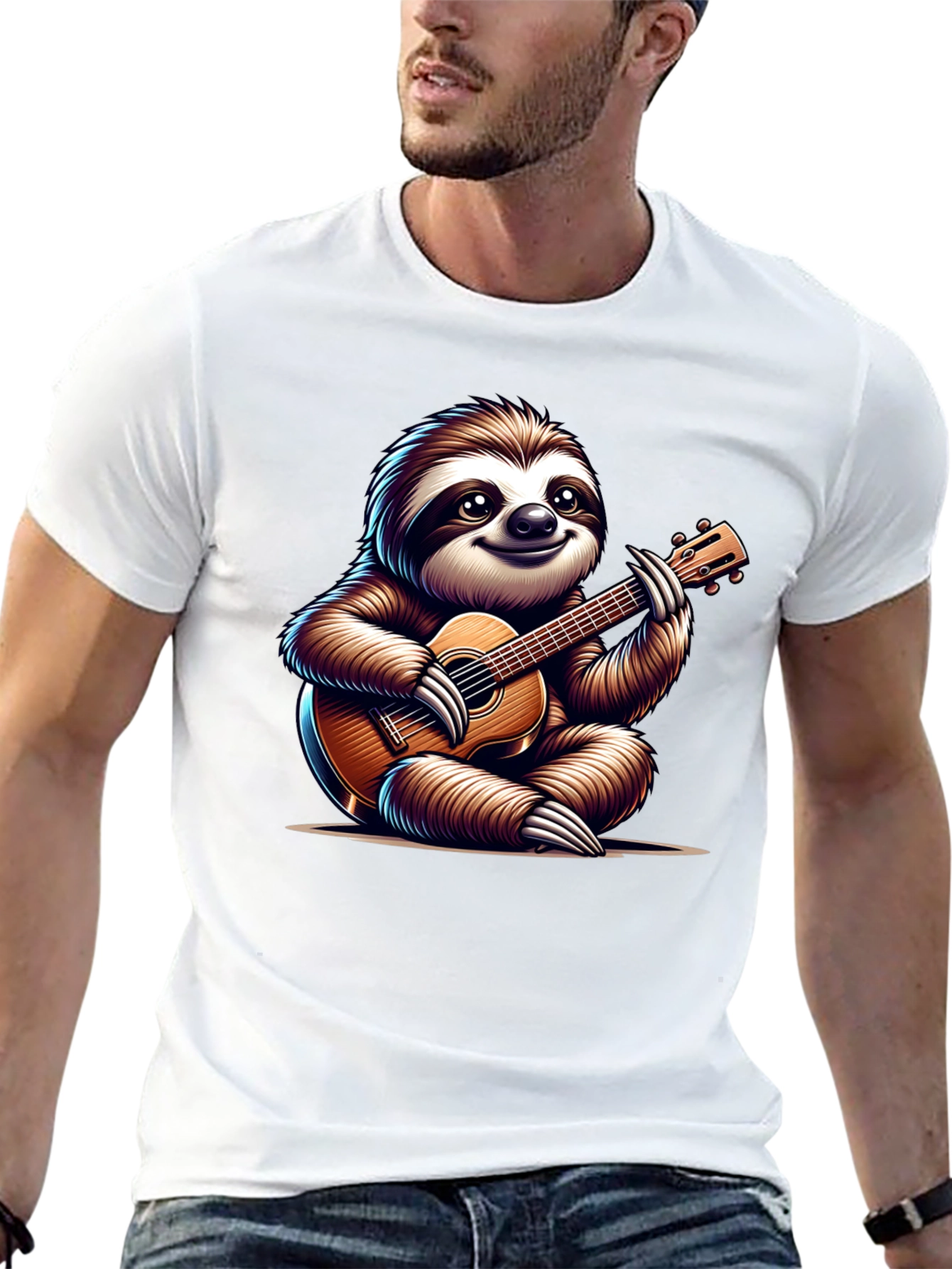 Black Sloth Guitar T-Shirt - Cute Musical Tee view 13