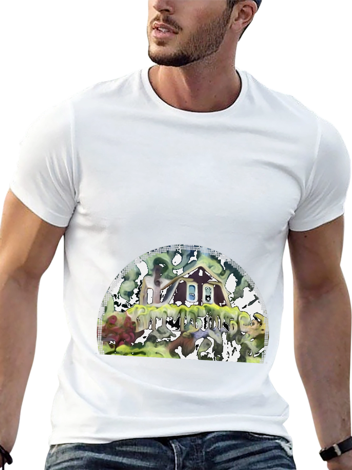 Black Unique Graphic T-Shirt - Abstract House Design view 13