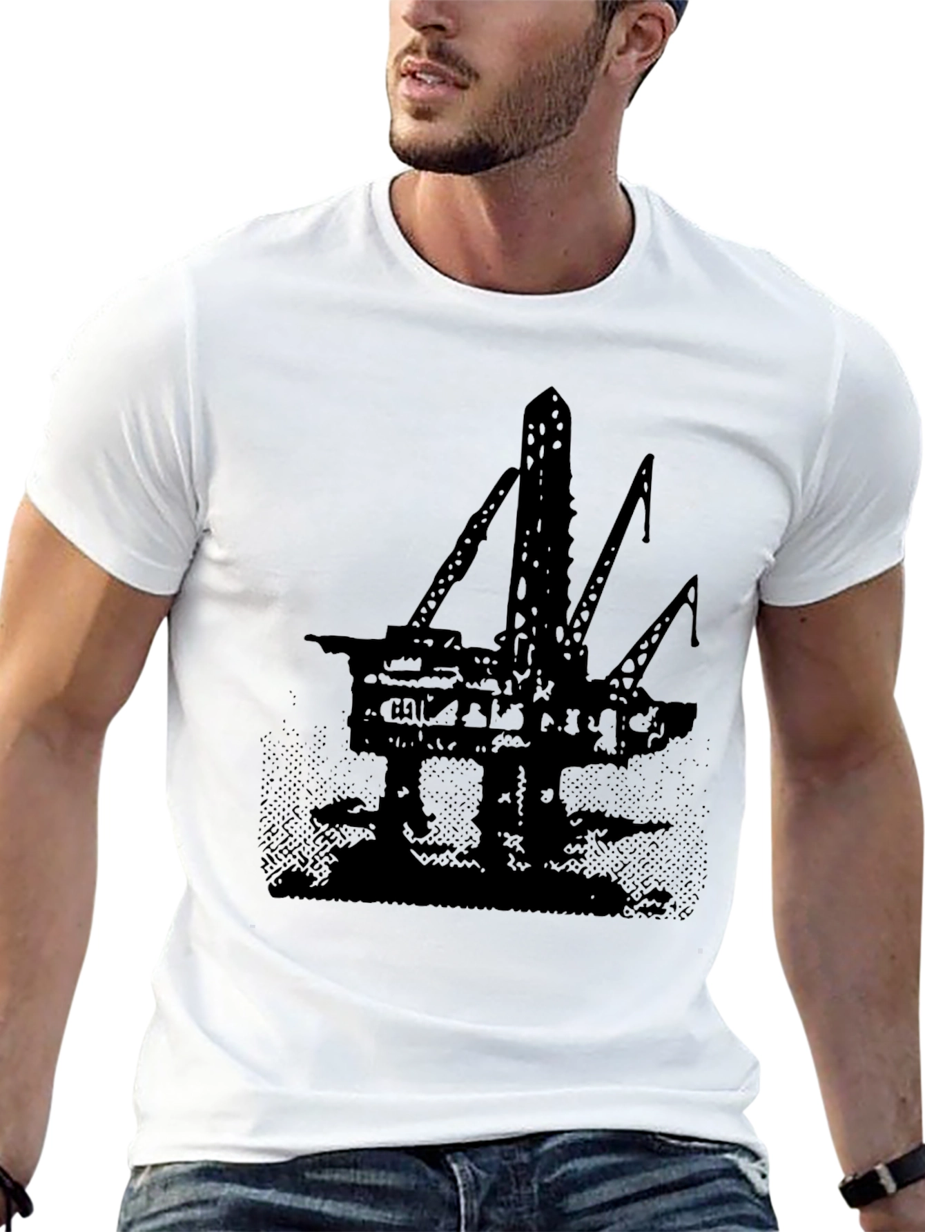 Black Oil Rig Graphic Tee - Black Cotton T-Shirt view 13