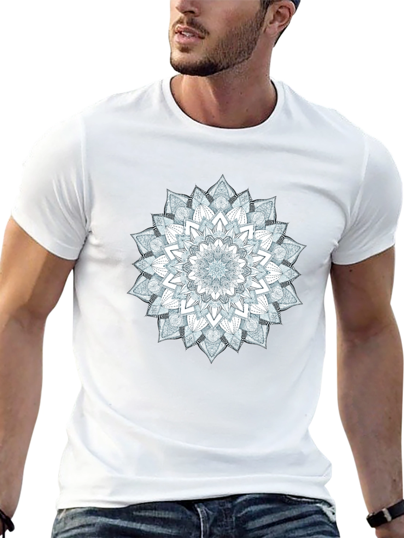Black Mandala Print Black Crew Neck T-Shirt view 13