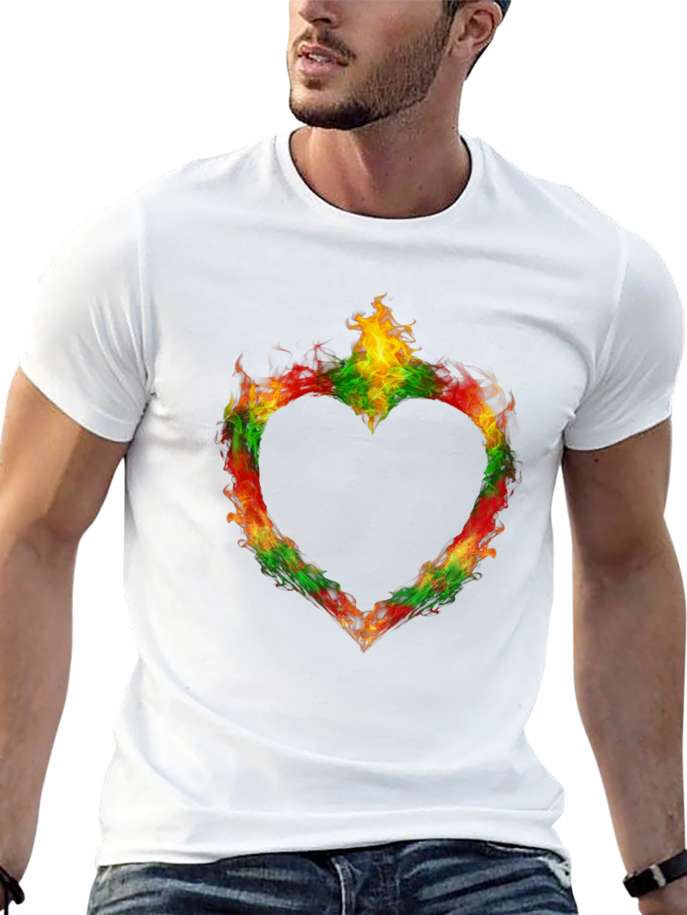 Black Fiery Heart Graphic Black T-Shirt view 13