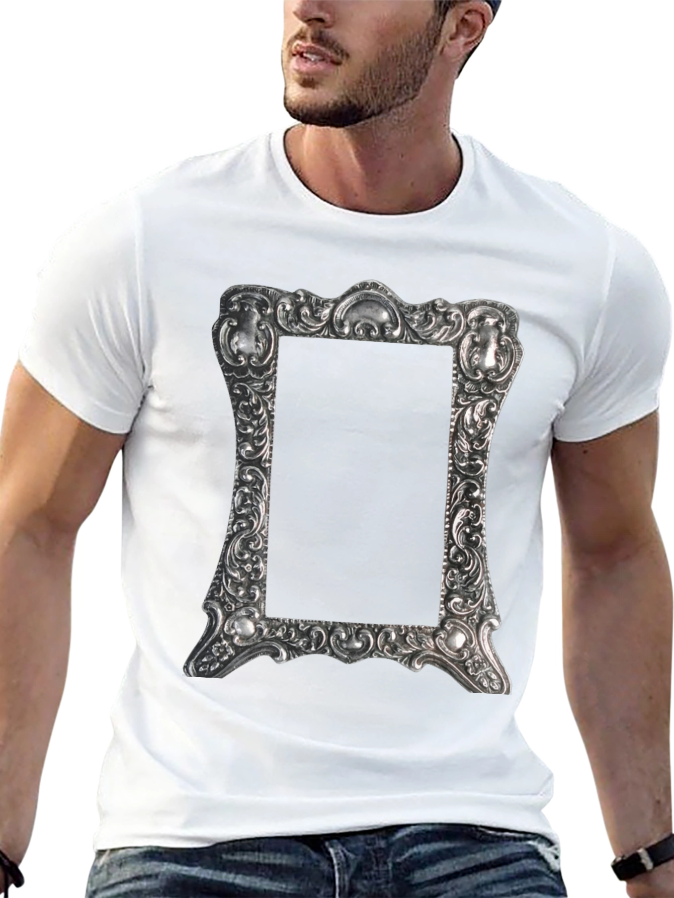 Ornate Silver Frame Graphic Black T-Shirt - 13