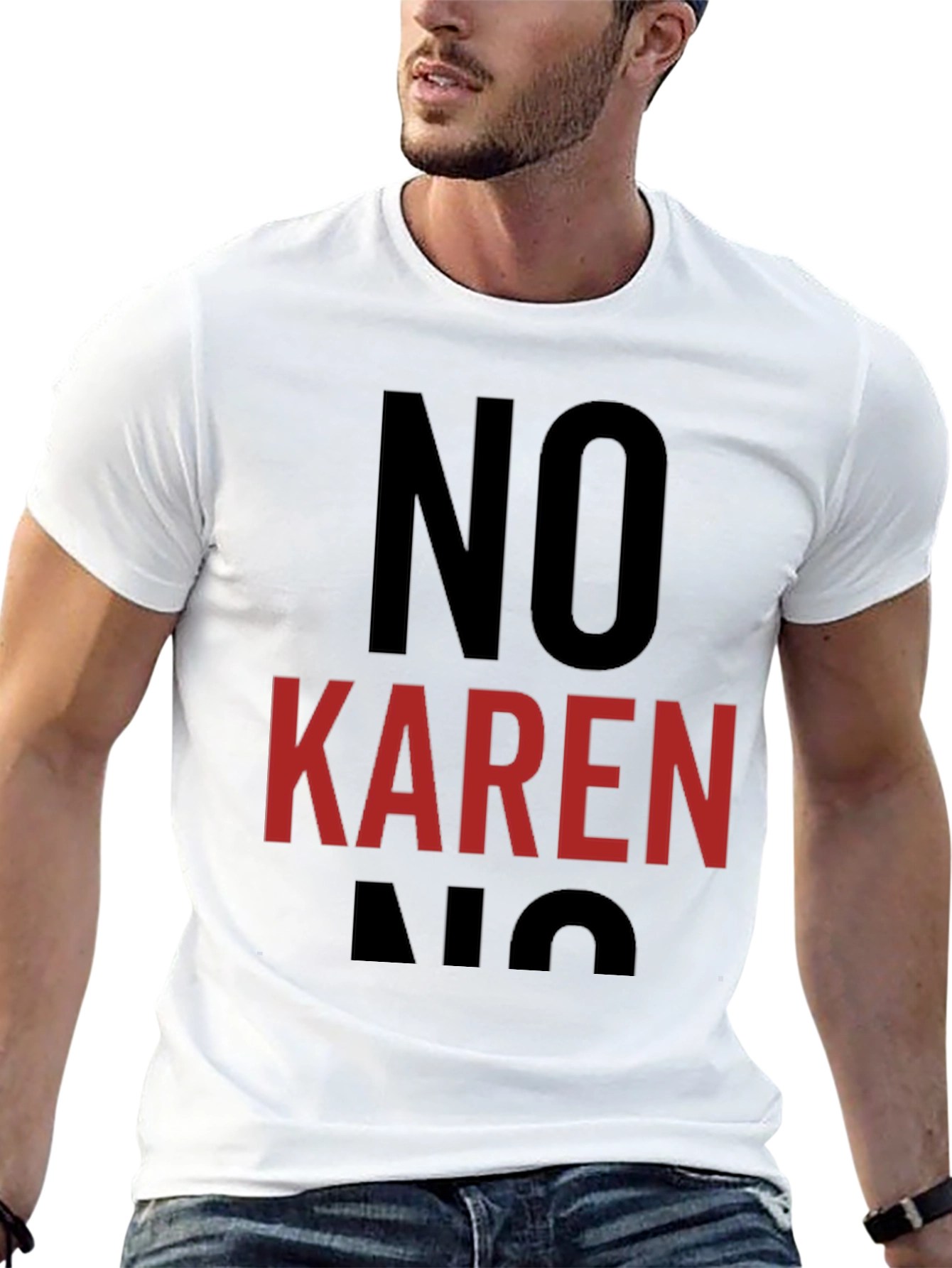 Black No Karen Graphic Tee - Unisex Black Cotton T-Shirt view 13