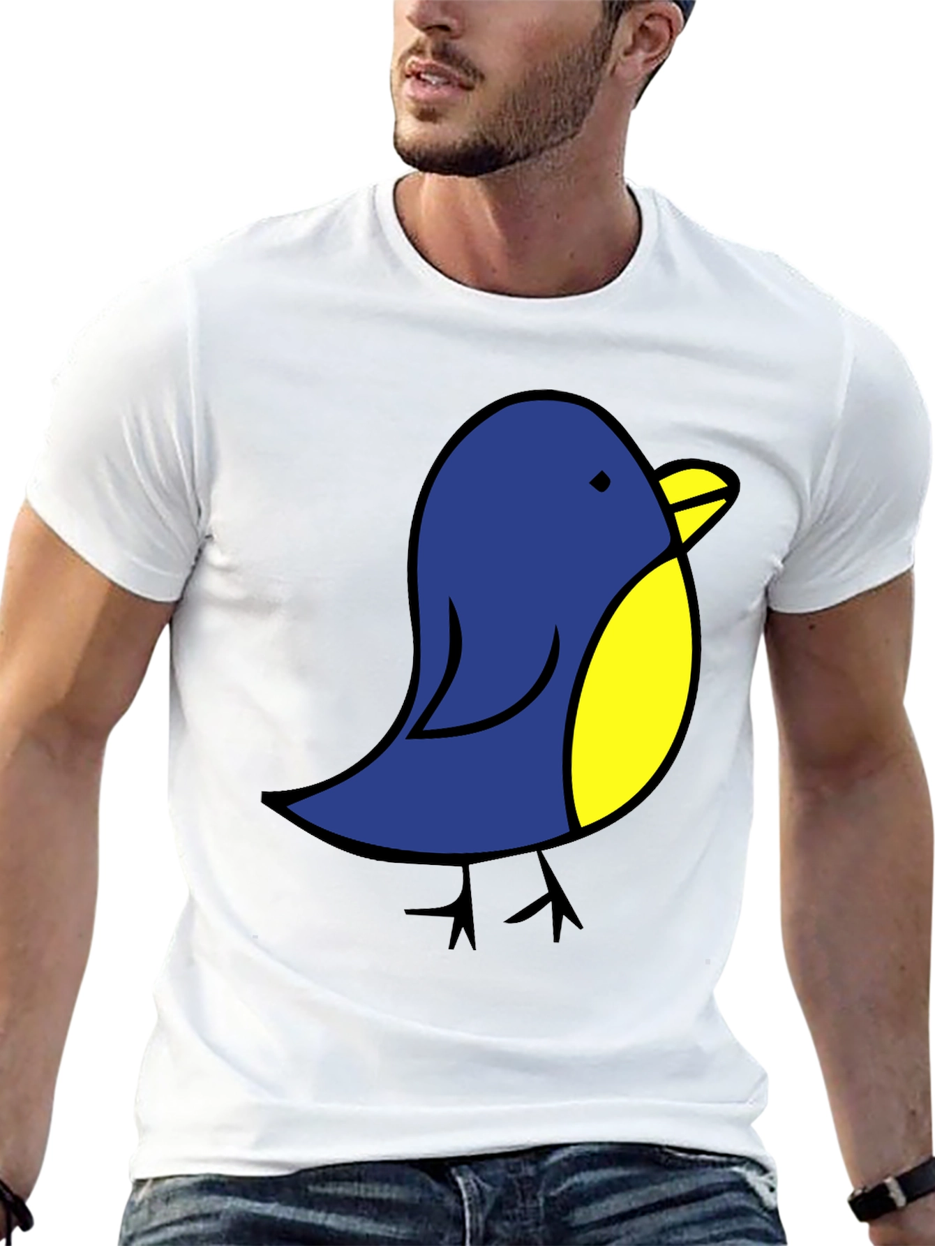 Black Cute Blue Bird Graphic Tee - Black Cotton T-Shirt view 13