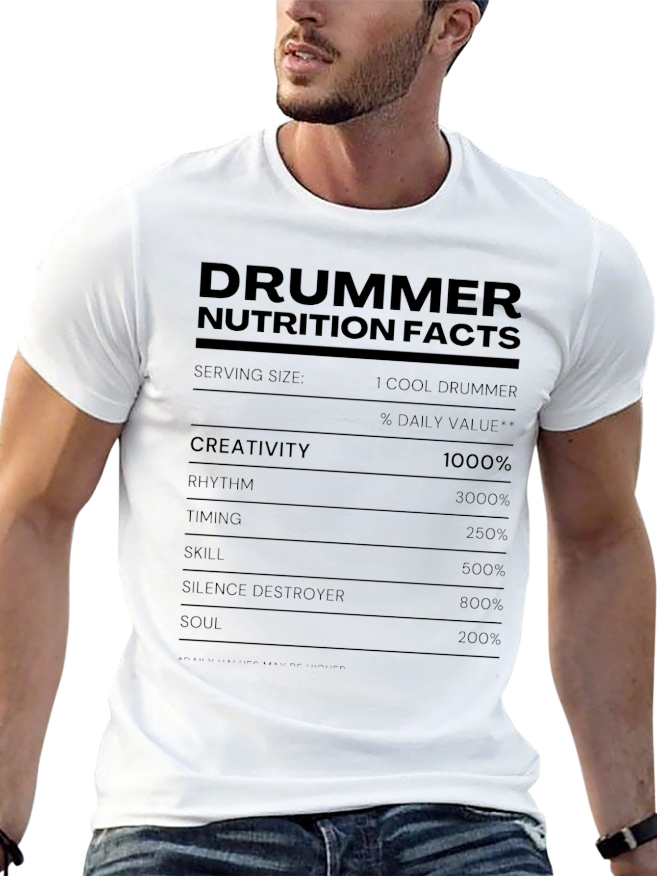 Black Drummer Nutrition Facts T-Shirt Funny Music Tee view 13