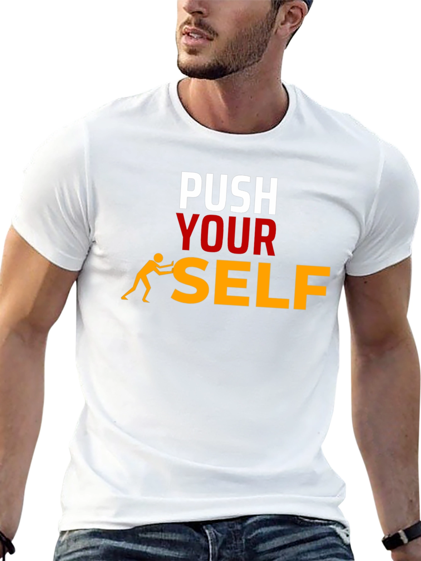 Black Push Yourself Graphic T-Shirt - Motivational Tee view 13