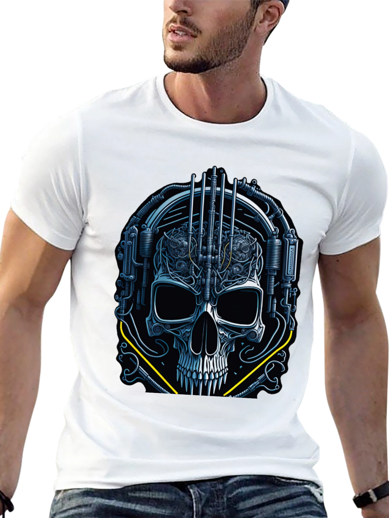 Black Cyberpunk Skull Graphic Tee - Dark Future Style view 13