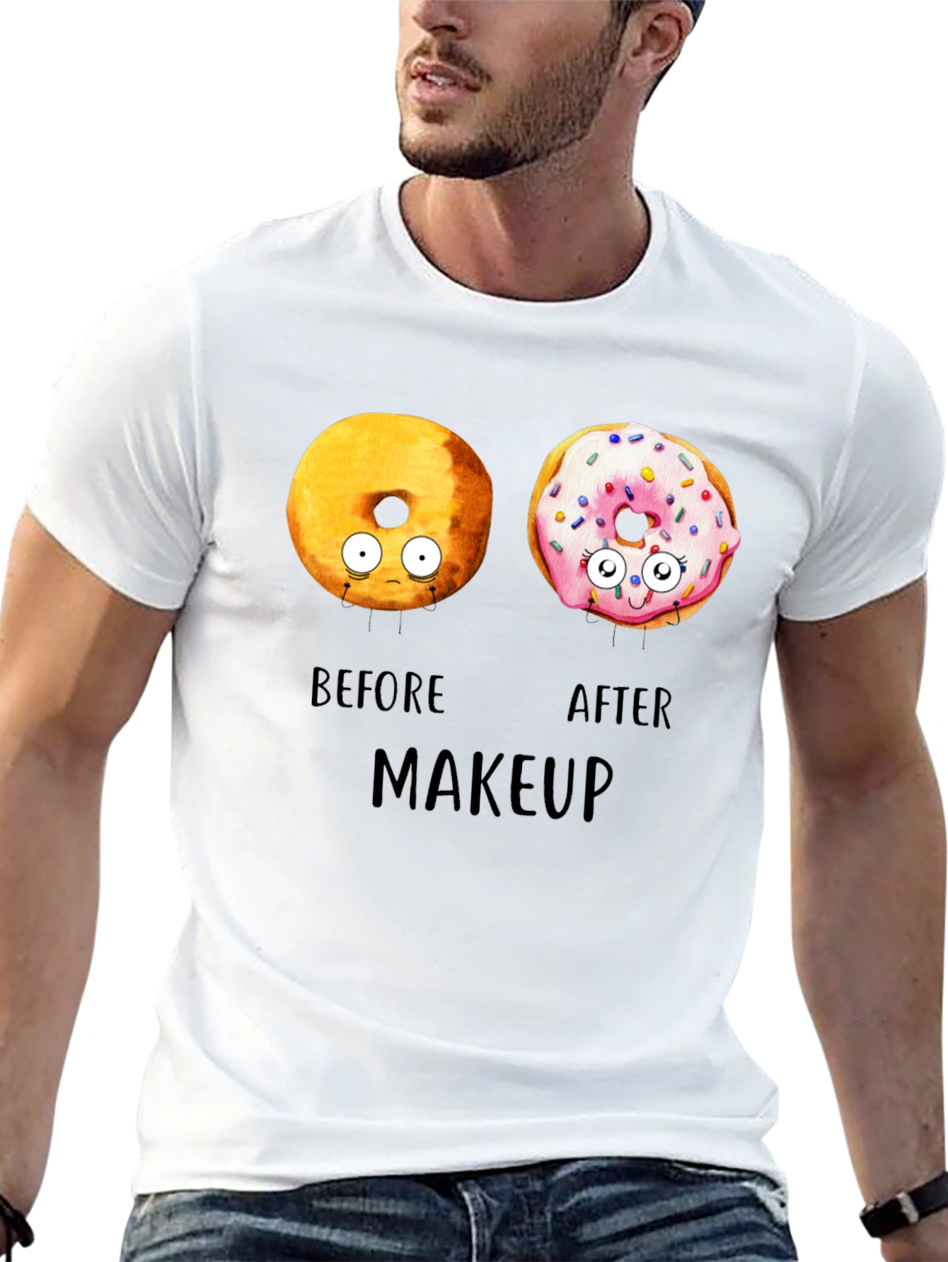 Black Donut Before & After Makeup T-Shirt - Funny Tee view 13