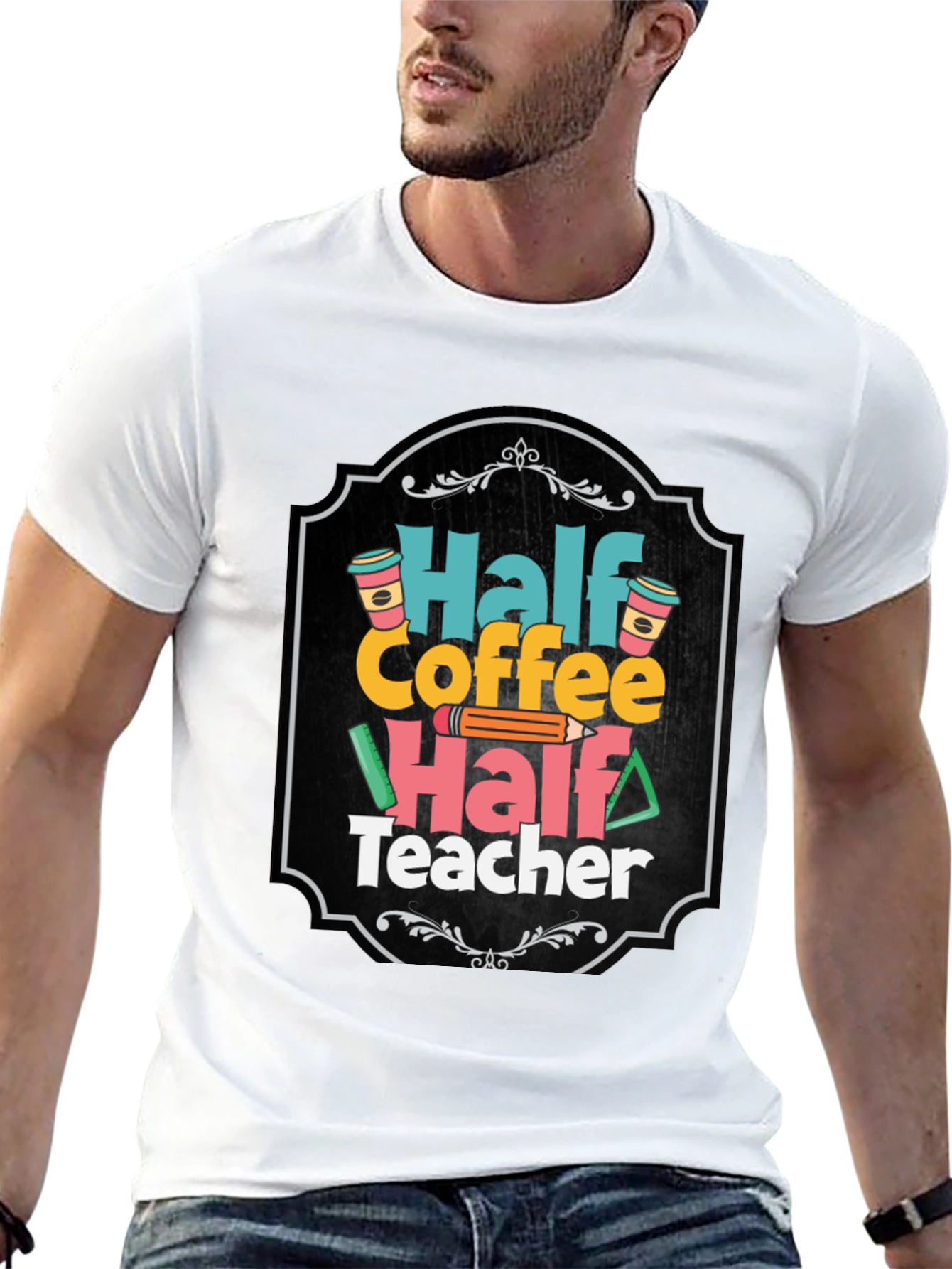 Black Half Coffee Half Teacher T-Shirt view 13
