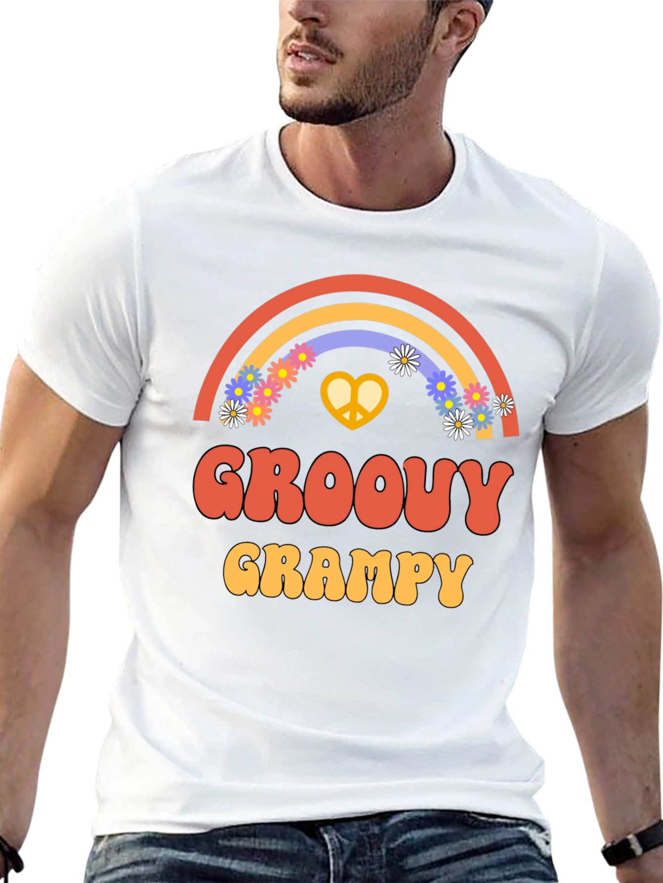 Black Groovy Grampy T-Shirt - Retro Rainbow Design view 13
