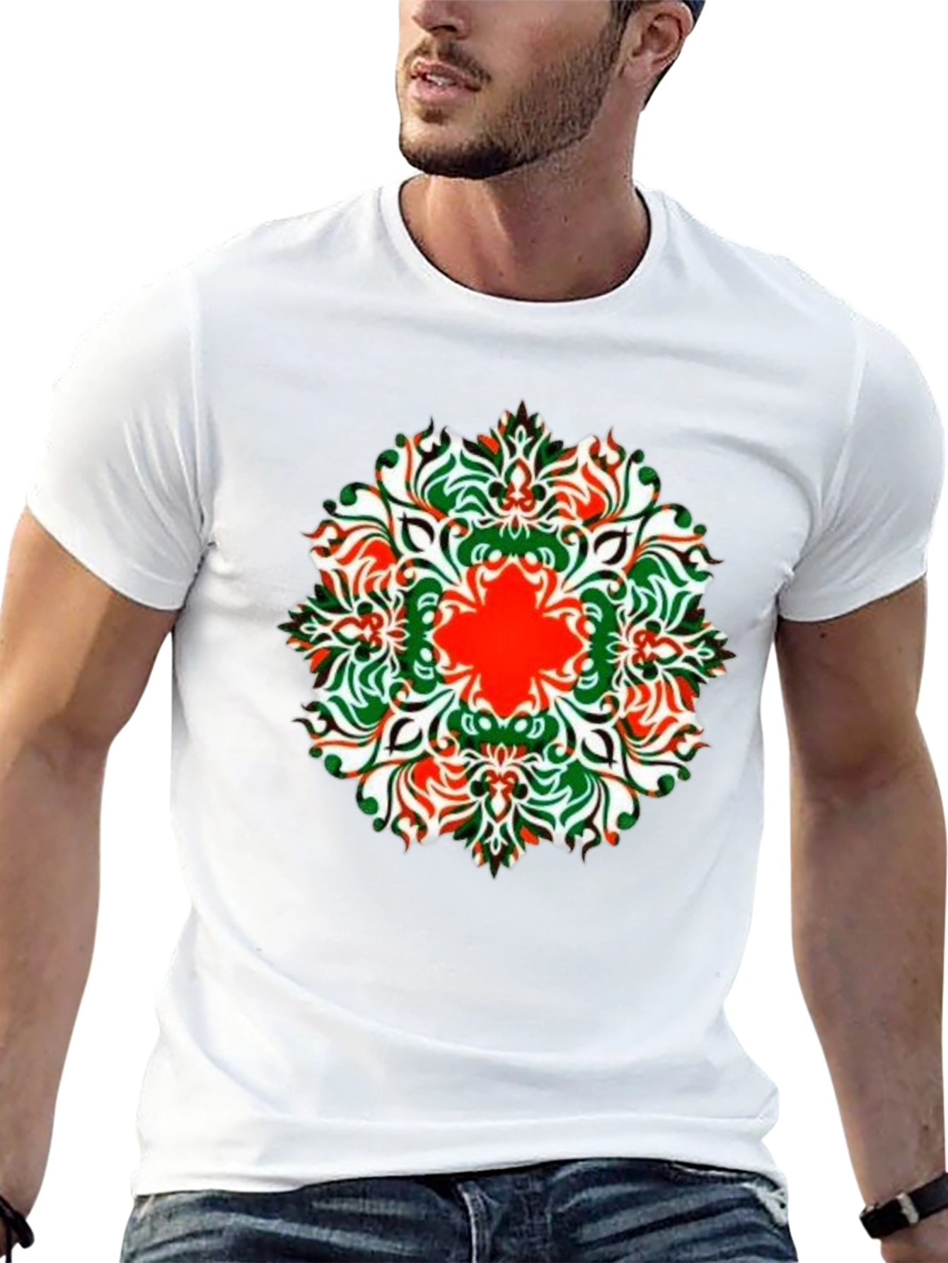 Black Stylish Black Tee with Colorful Mandala Design view 13