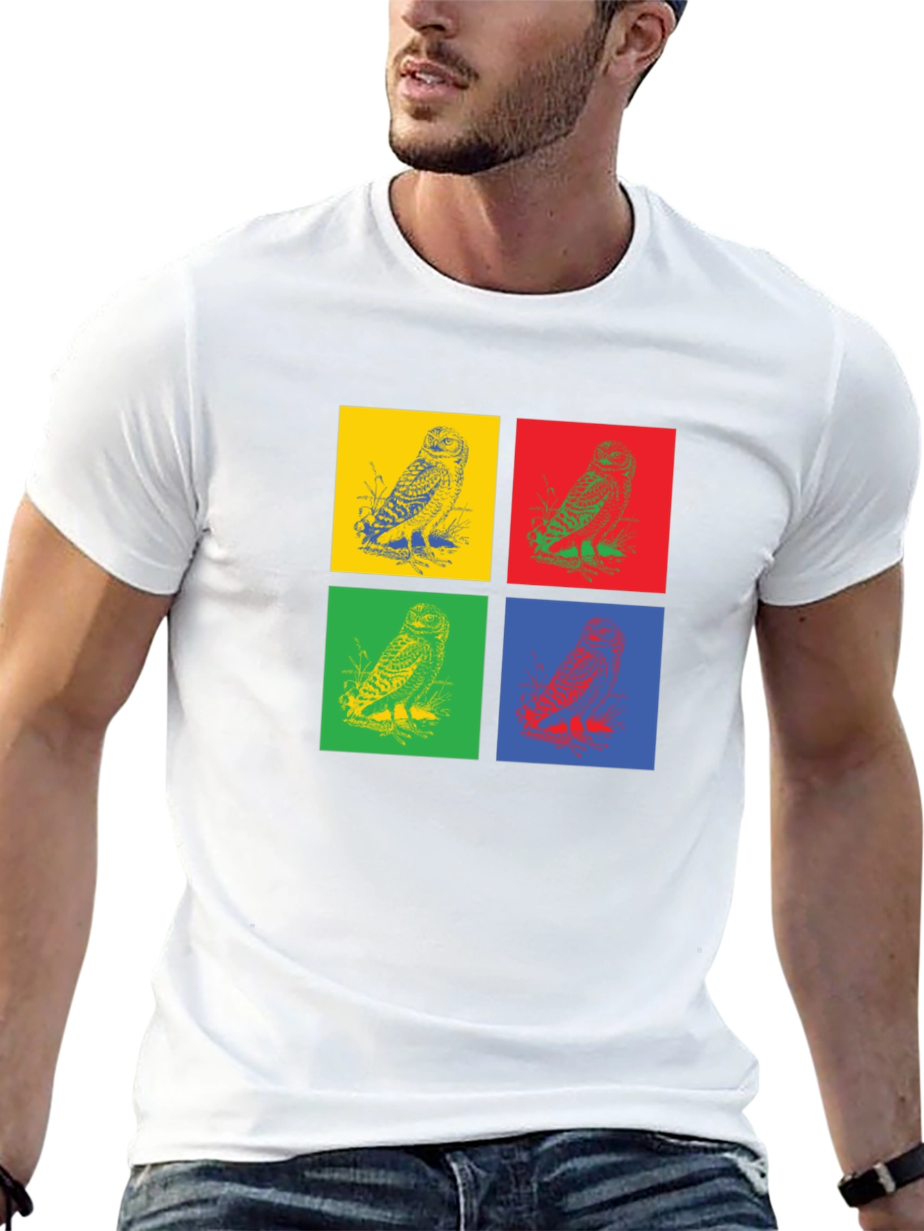 Black Owl Pop Art Graphic Black T-Shirt view 13