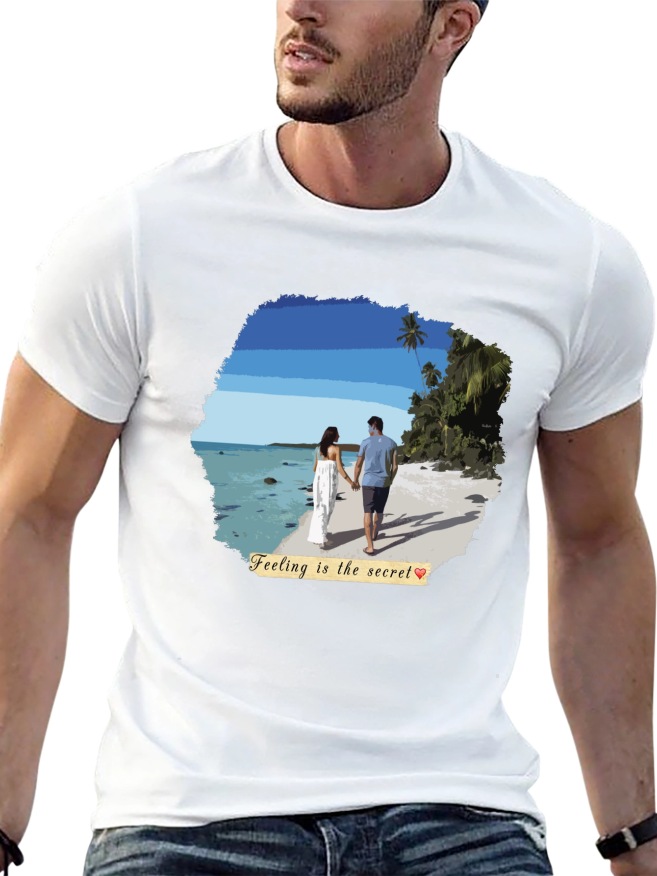 Black Beach Couple T-Shirt: Feeling Is The Secret view 13