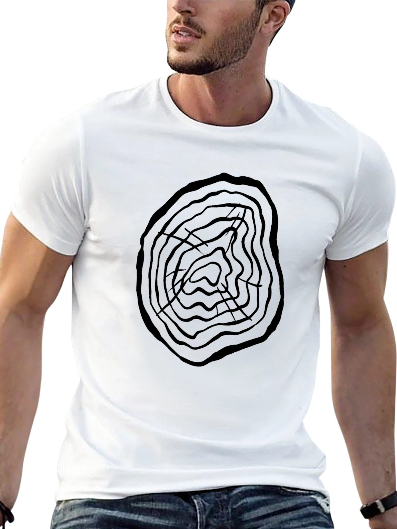 Black Abstract Tree Ring Graphic Print Men's Tee view 13