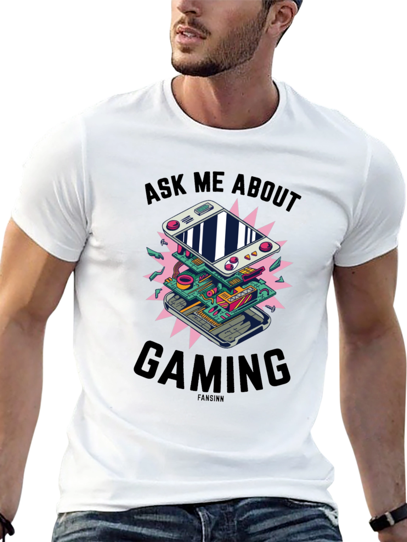 Black Ask Me About Gaming Graphic T-Shirt view 13