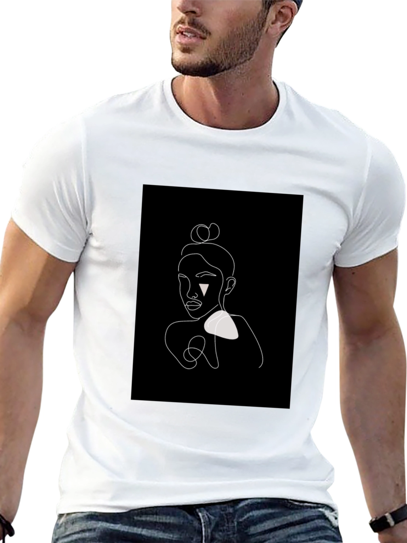 Black Minimalist Line Art Woman's Portrait Black T-Shirt view 13