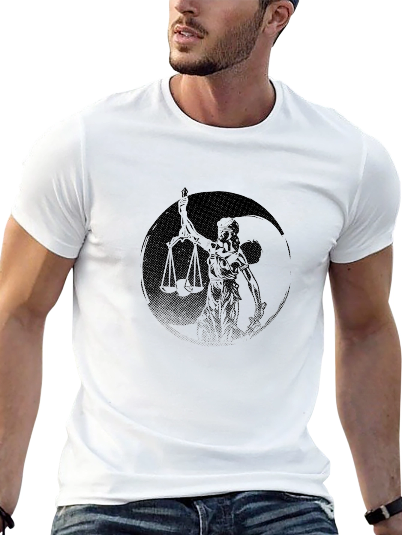 Black Scales of Justice Yin Yang Graphic Tee - Black view 13