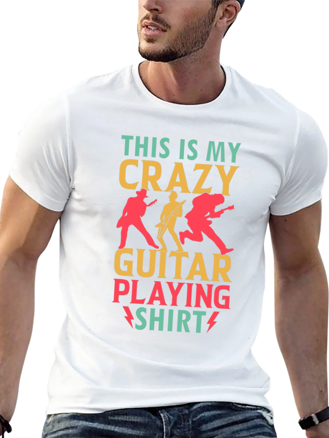 Black Crazy Guitar Playing Shirt - Rock Concert T-Shirt view 13