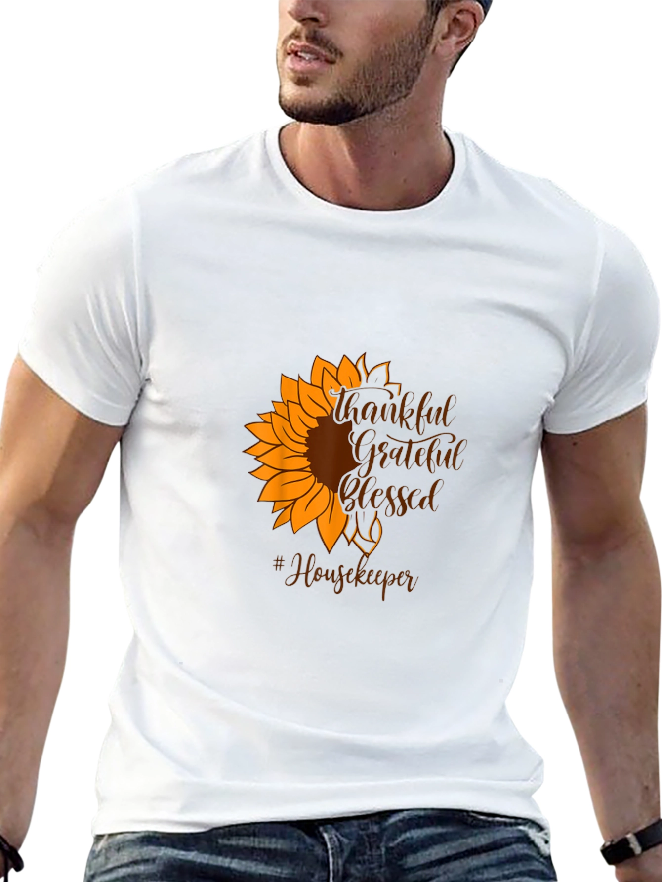 Black Thankful Grateful Blessed Housekeeper Sunflower T-Shirt view 13