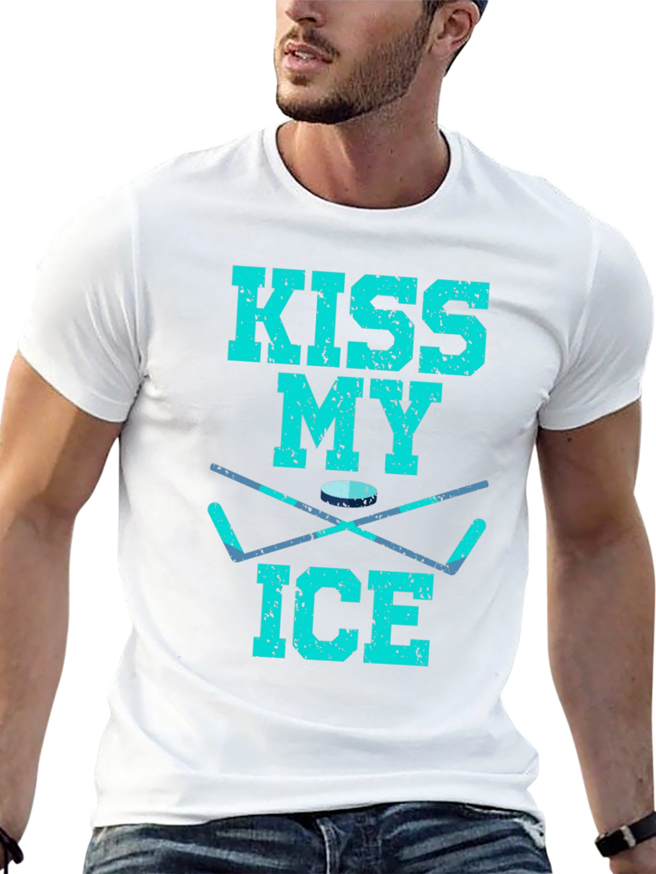Black Kiss My Ice Hockey T-Shirt - Funny Hockey Gift view 13