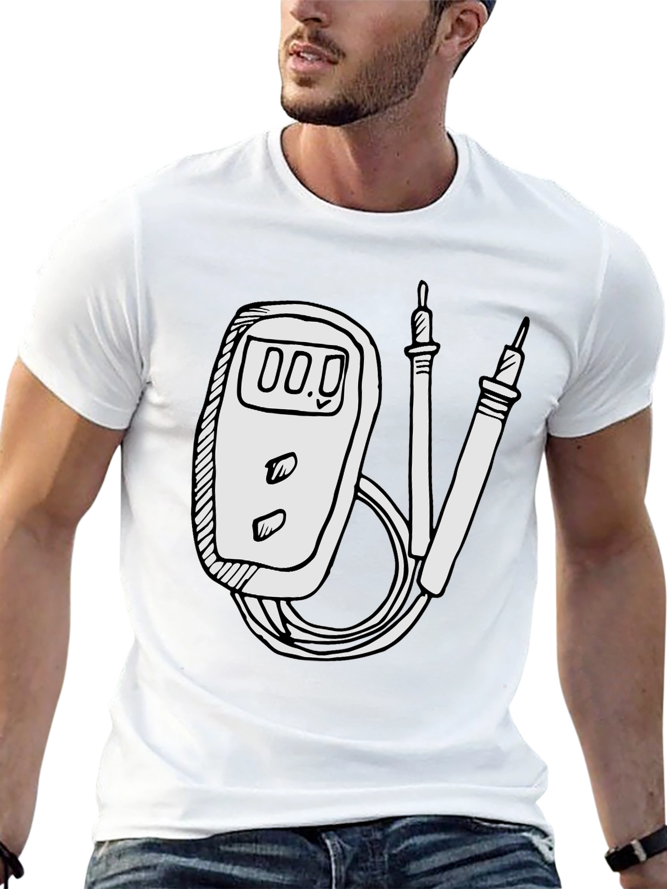 Black Electrician Humor Tee: Multimeter Graphic T-Shirt view 13