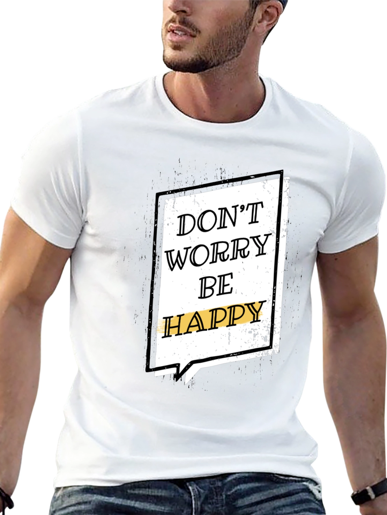 Black Don't Worry Be Happy Graphic Tee view 13