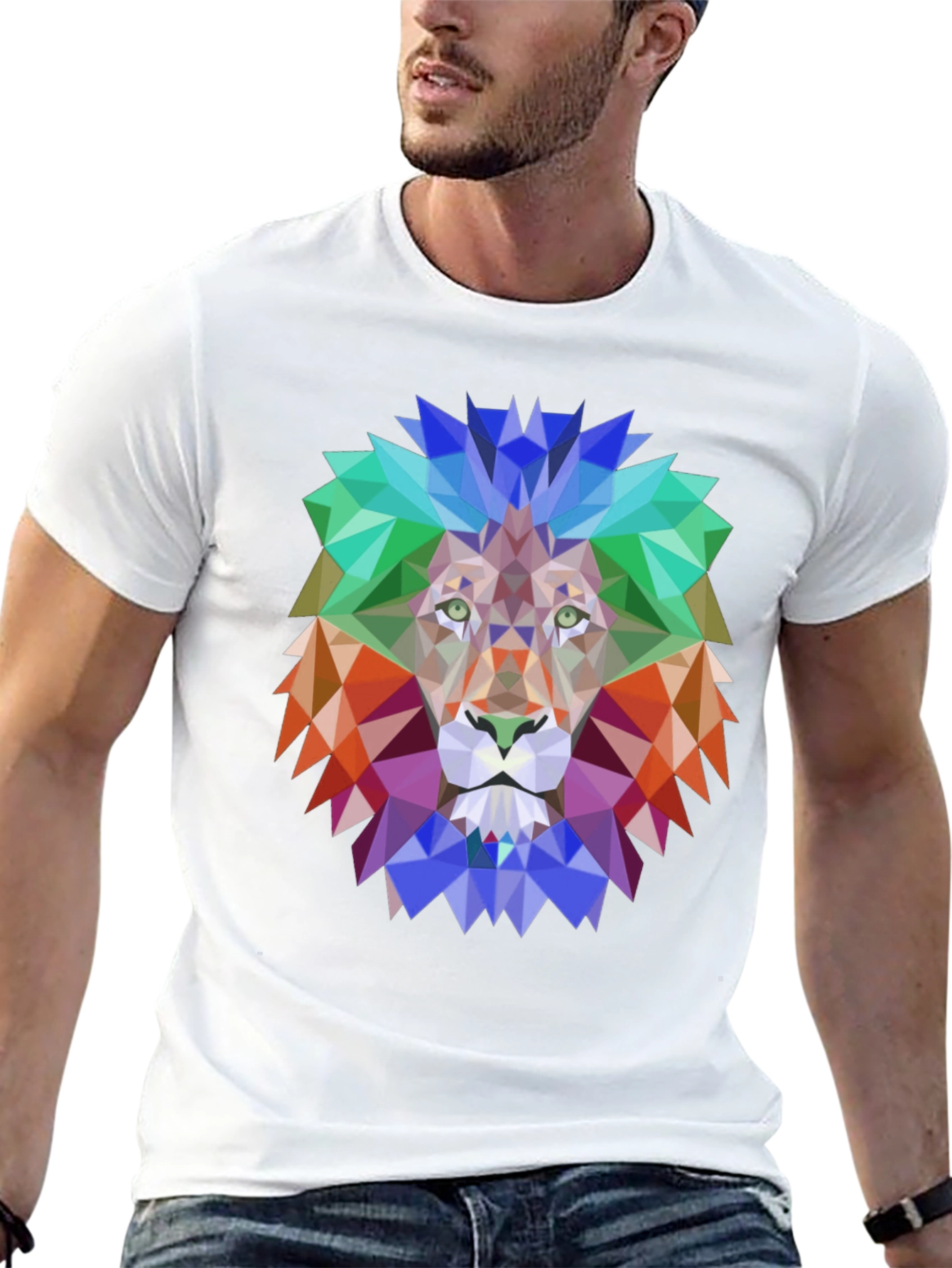 Black Geometric Lion Graphic Tee - Bold Design, Black Shirt view 13
