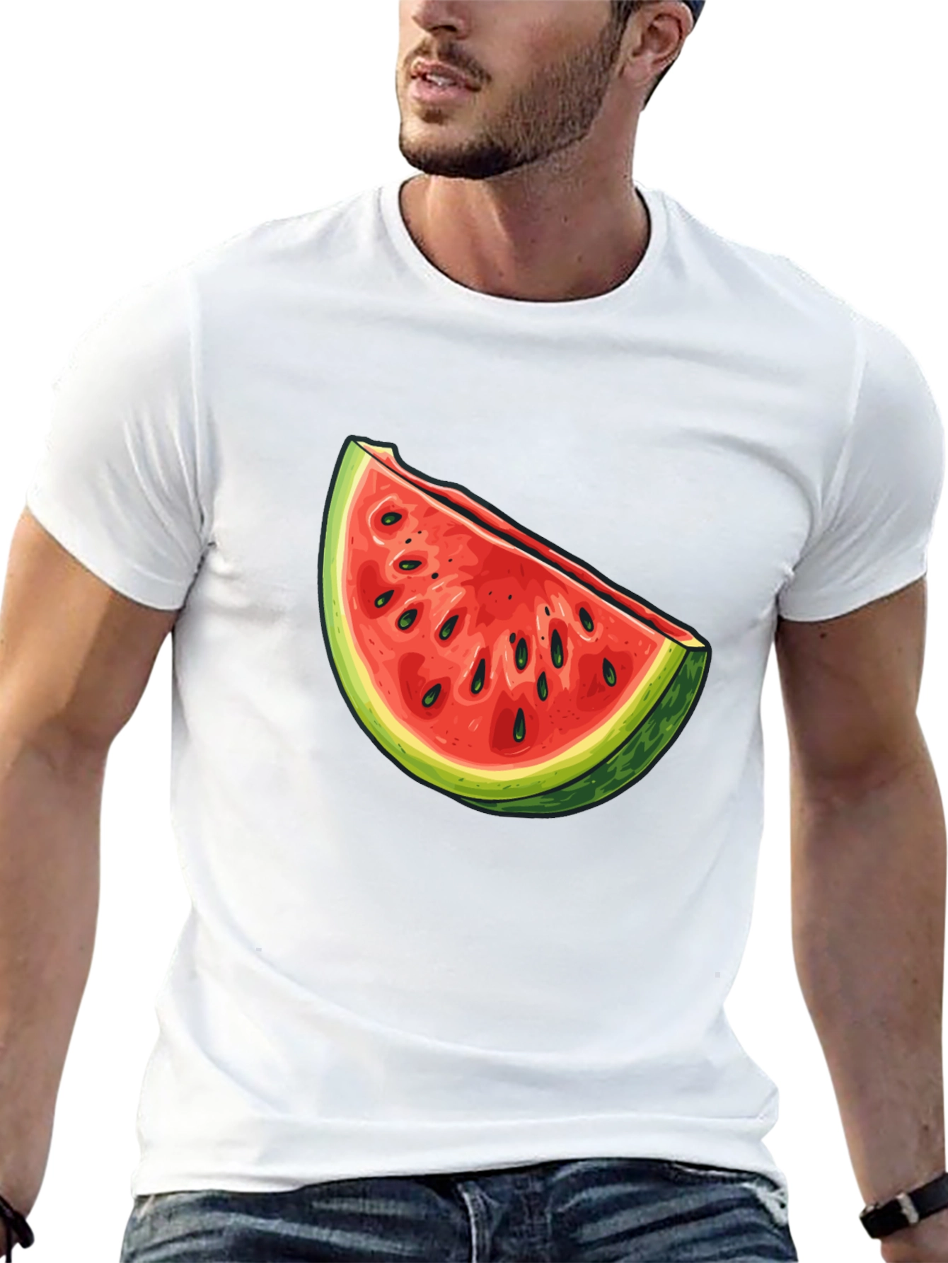 Black Watermelon Slice Graphic Tee - Unisex Casual Shirt view 13