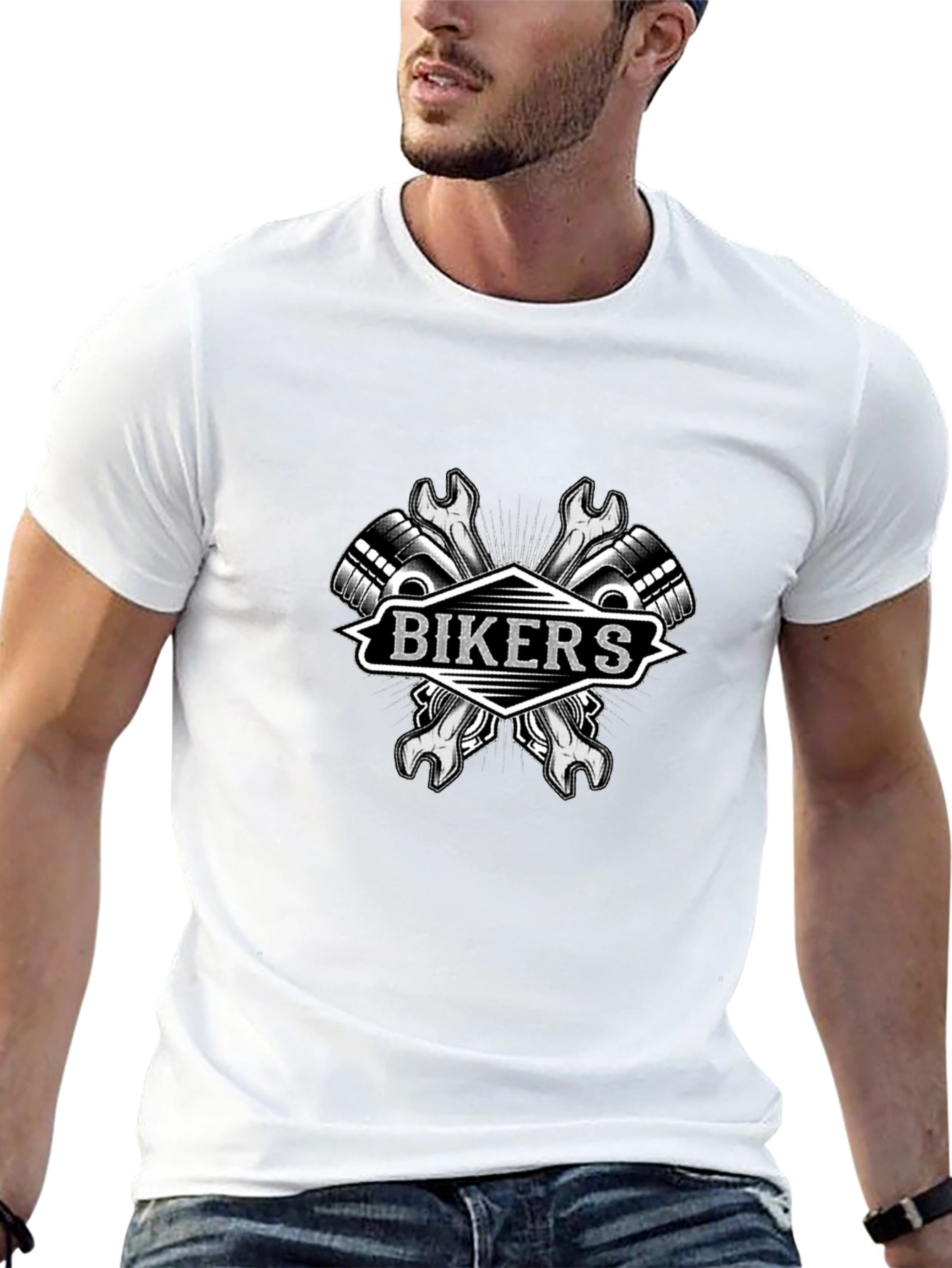 Black Bikers T-Shirt - Mechanic Style Graphic Tee view 13