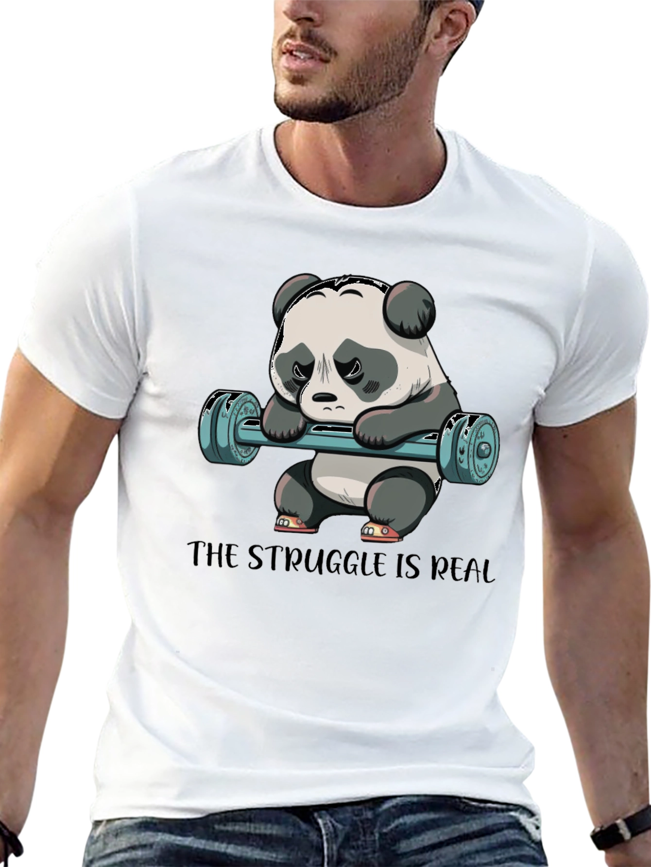 Black Struggle is Real Panda Workout T-Shirt view 13