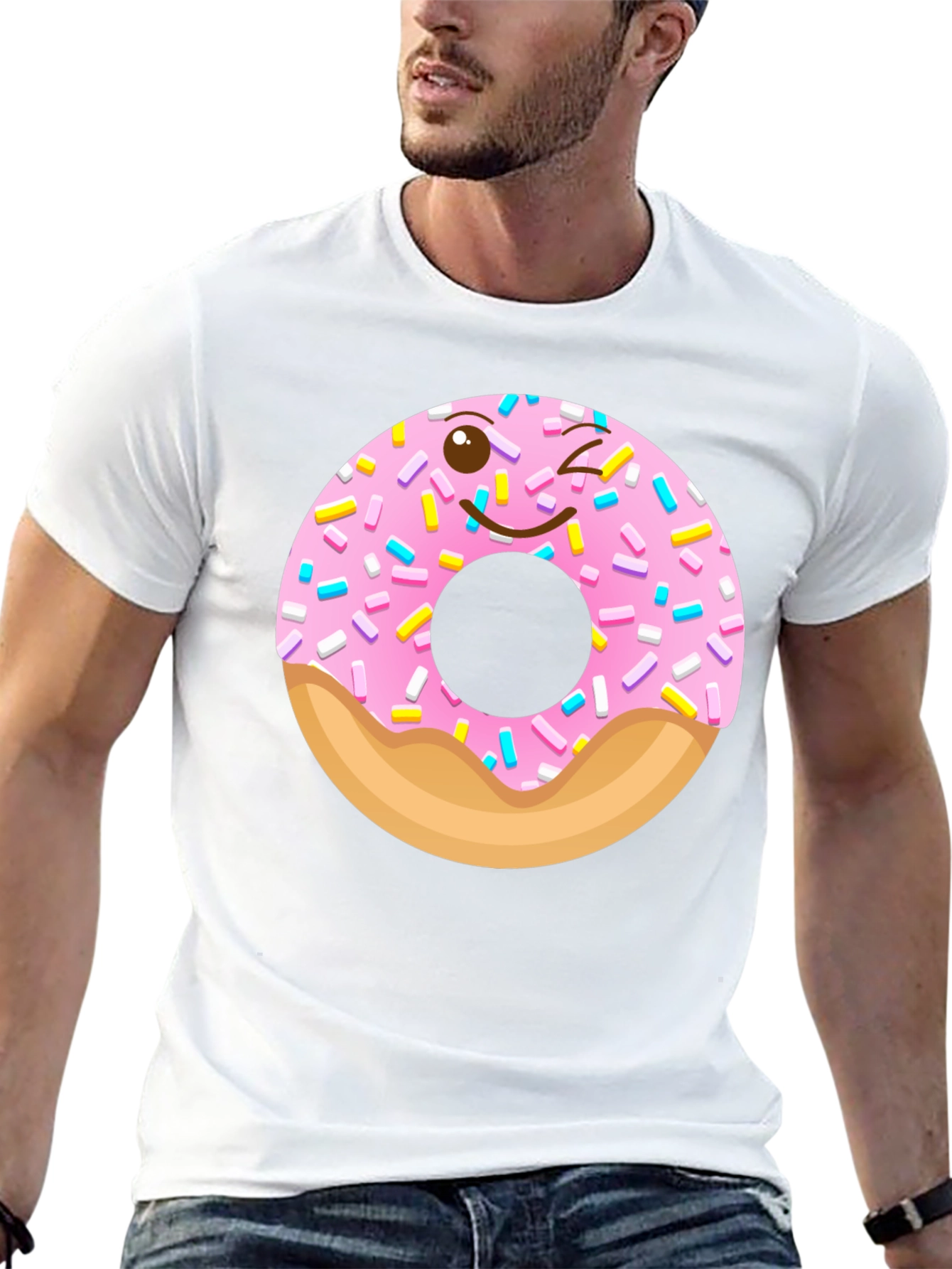 Black Winking Donut Graphic Tee - Black Cotton Shirt view 13