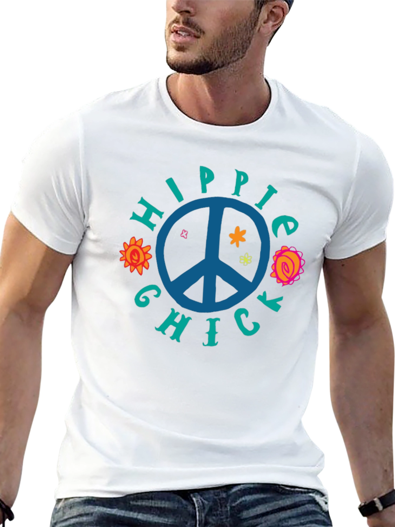 Black Hippie Chick Graphic Tee - Peace Sign T-Shirt view 13