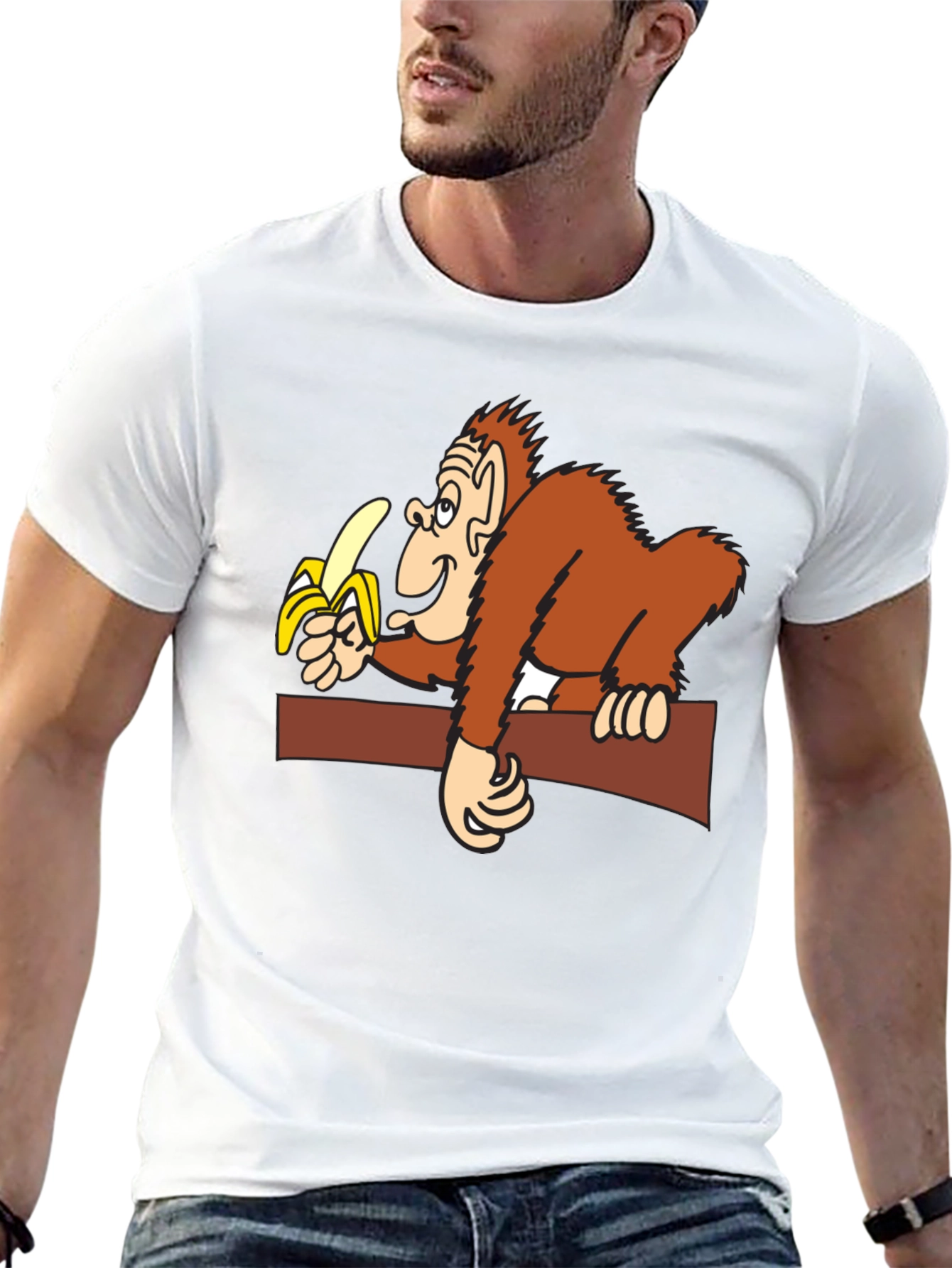 Black Cartoon Monkey Eating Banana T-Shirt view 13