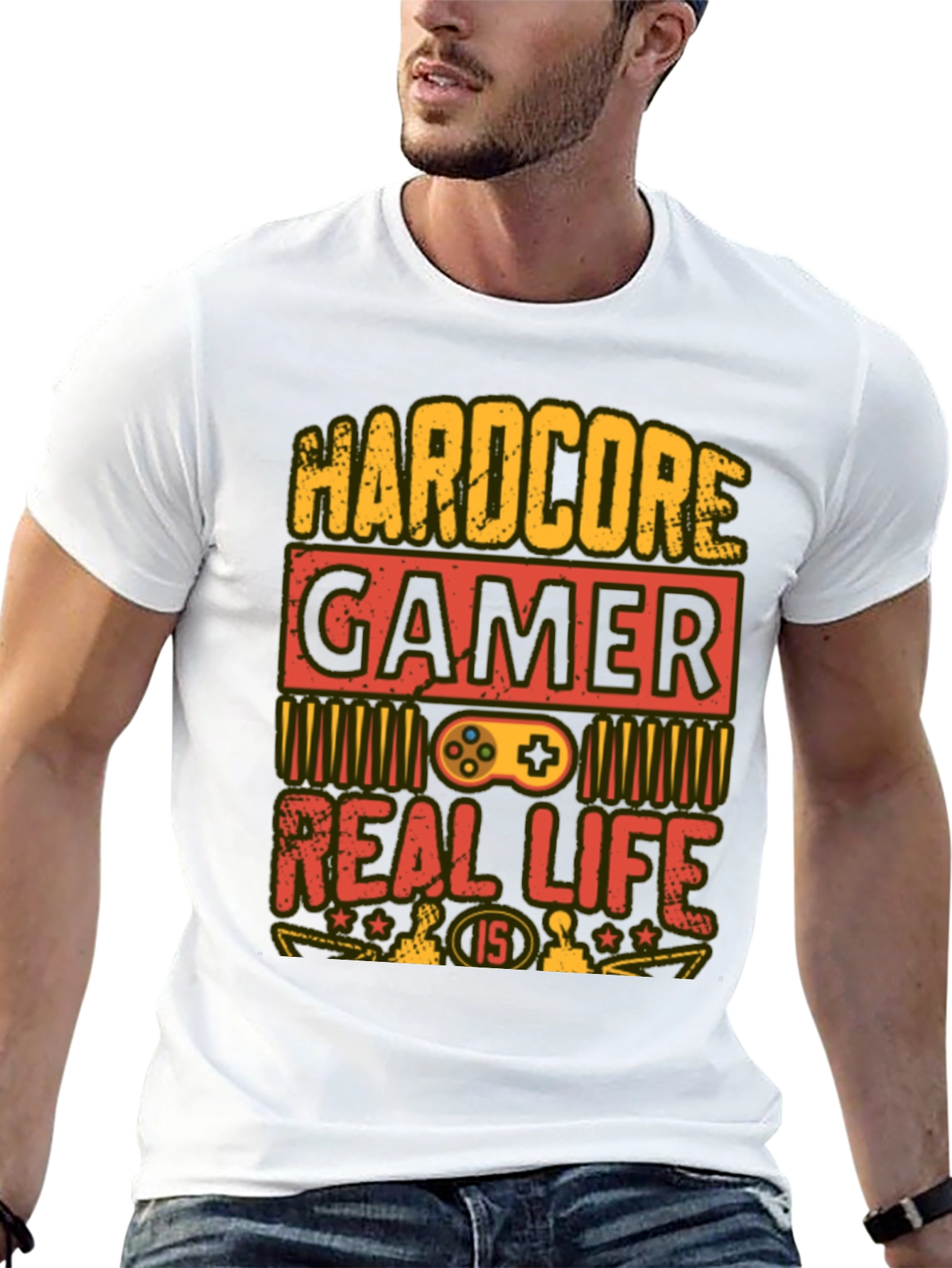 Black Hardcore Gamer T-Shirt - Real Life is 1/5 view 13