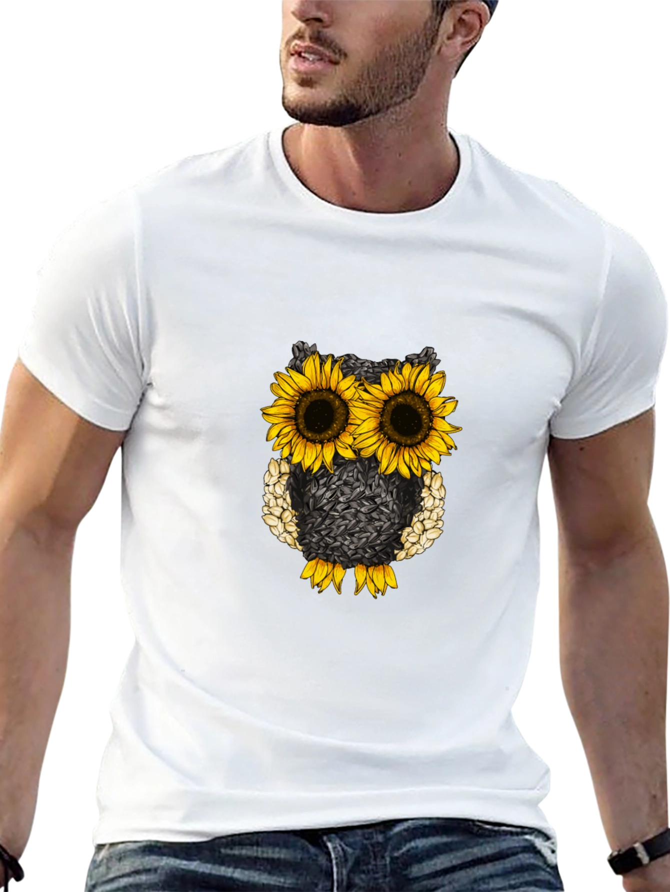 Black Sunflower Owl Graphic Tee - Black Cotton Blend view 13