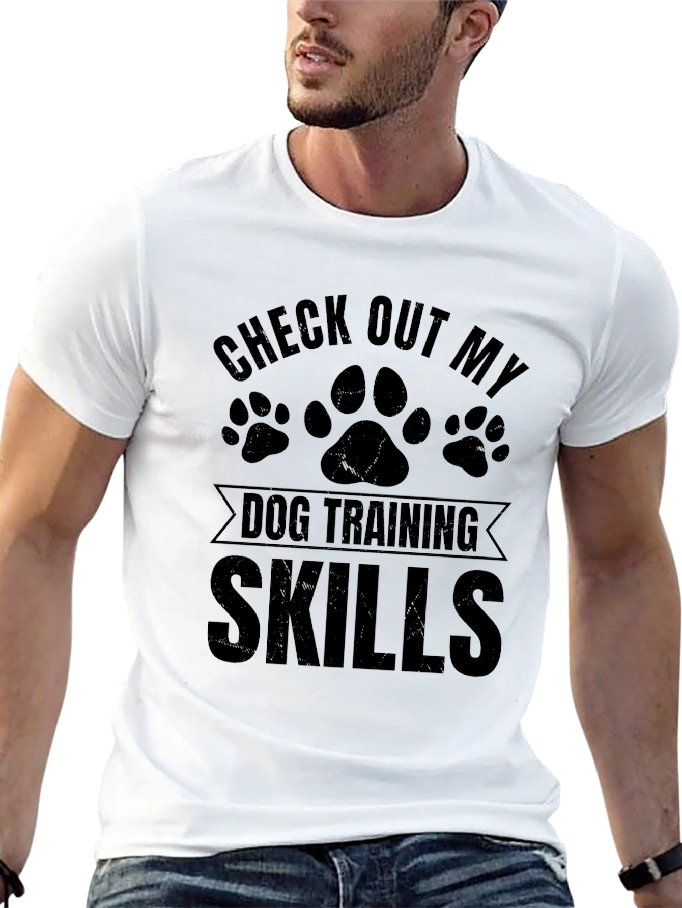 Black Dog Training Skills Graphic T-Shirt - Unisex Cotton Tee view 13