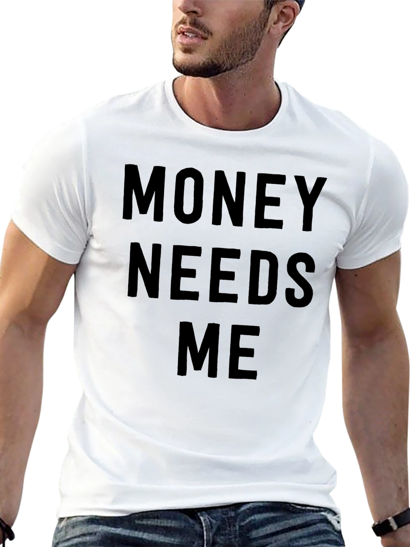 Black Money Needs Me Black Graphic Tee - Men's view 13