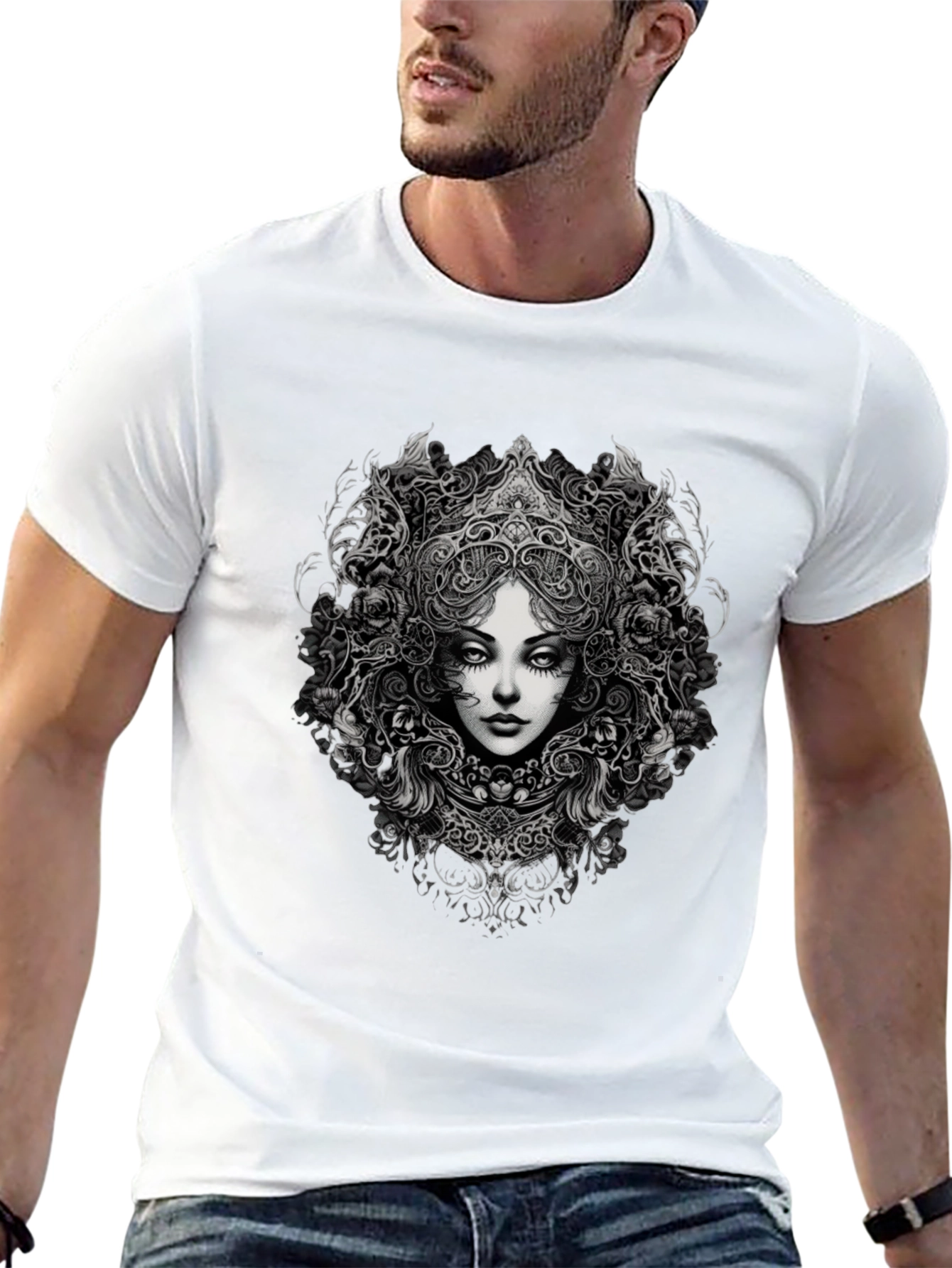 Black Gothic Woman Graphic Black T-Shirt view 13