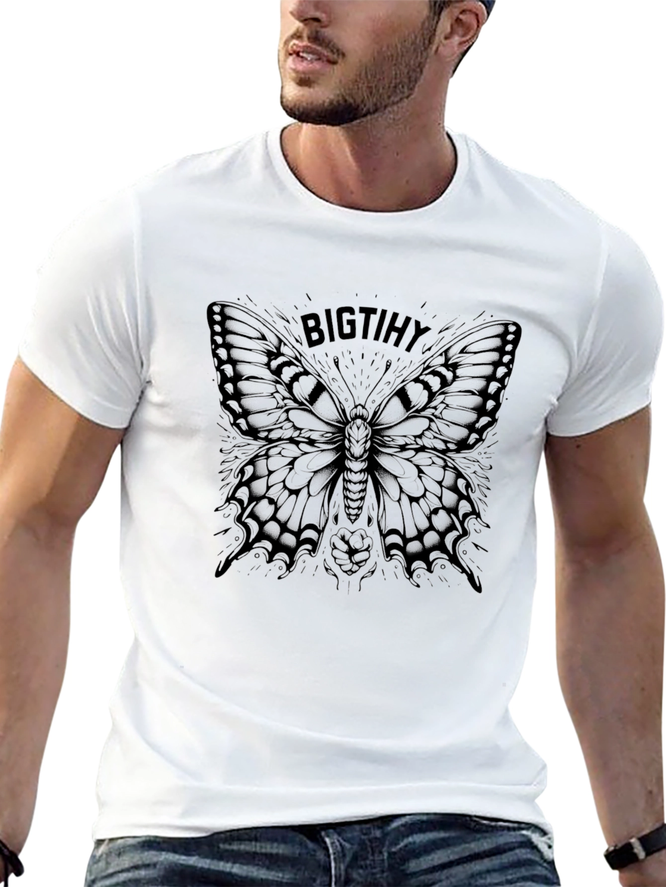Black Bigtihy Butterfly Graphic Black T-Shirt view 13