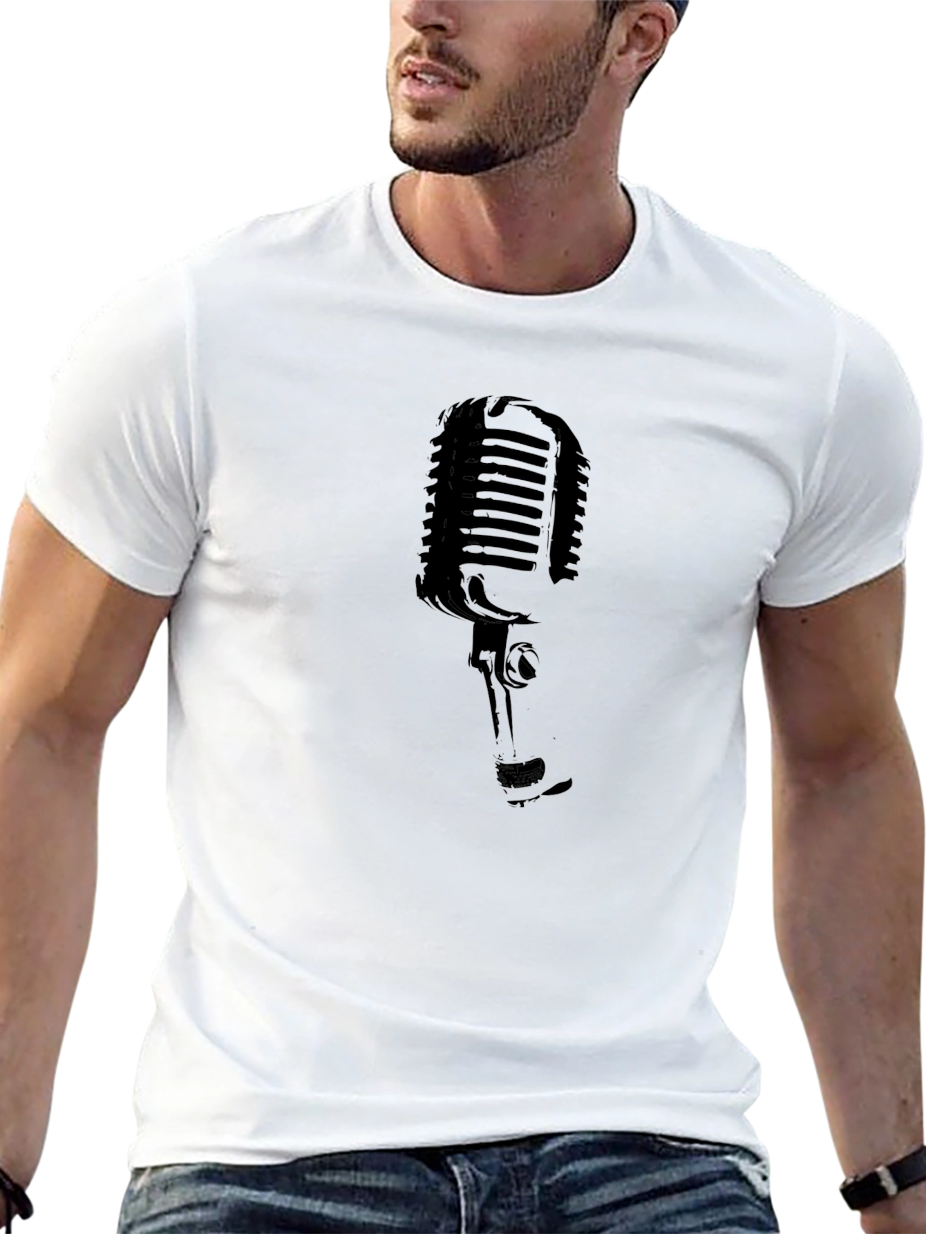 Black Retro Microphone Graphic Tee - Classic Style view 13