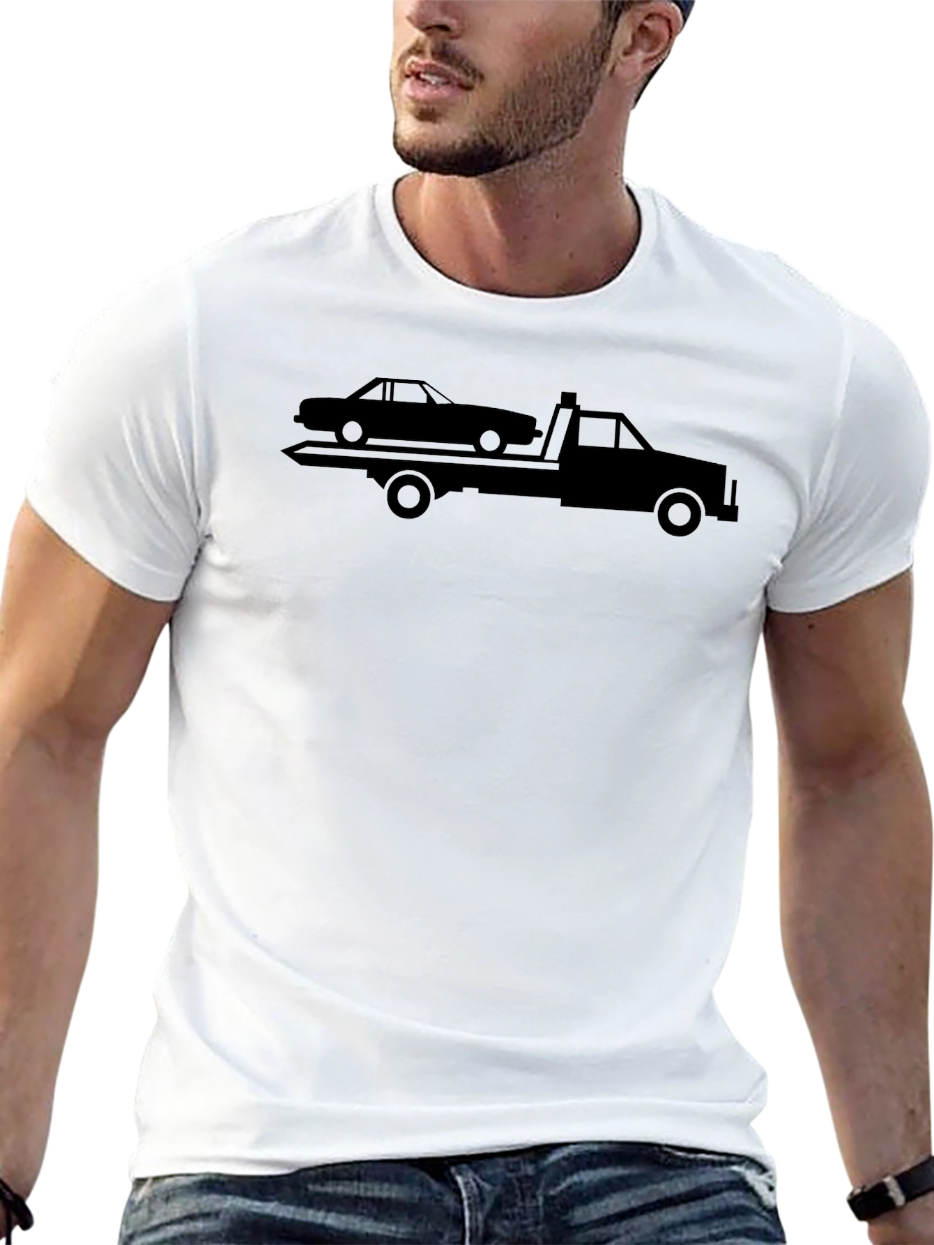 Black Tow Truck Graphic Tee - Black Cotton Shirt view 13