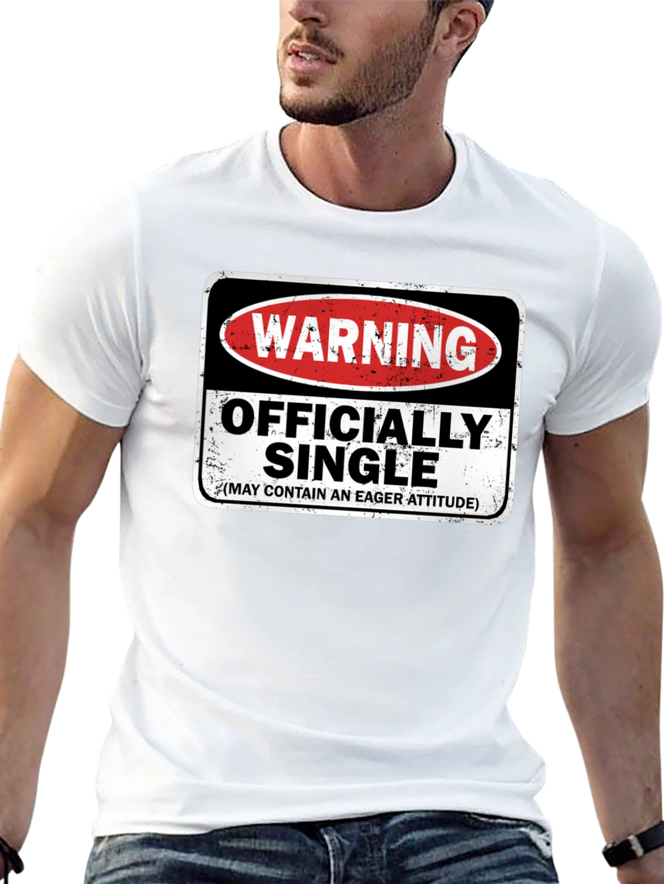 Black Warning Officially Single T-Shirt - Eager Attitude Humor view 13