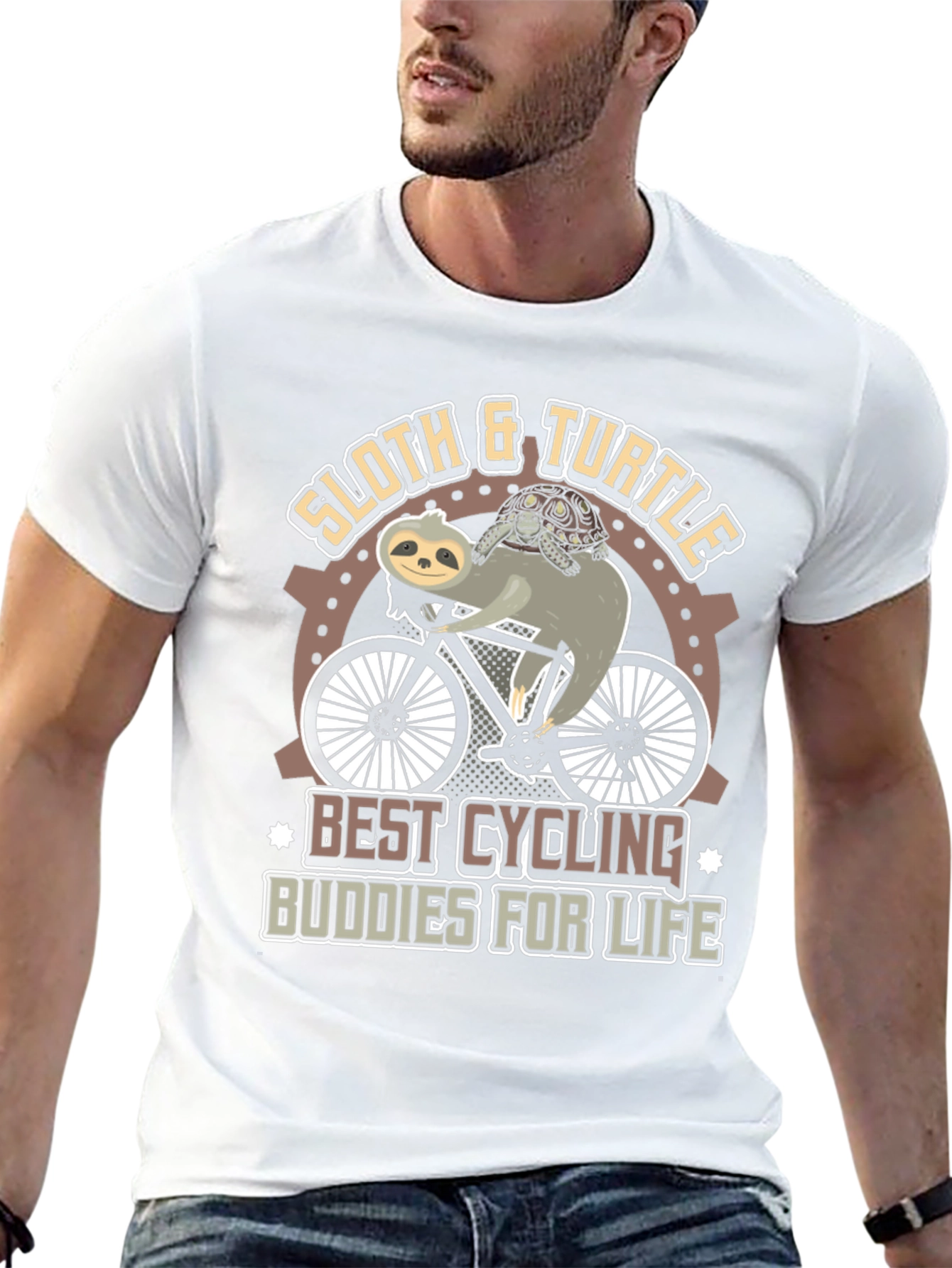 Black Sloth & Turtle Cycling Buddies T-Shirt view 13